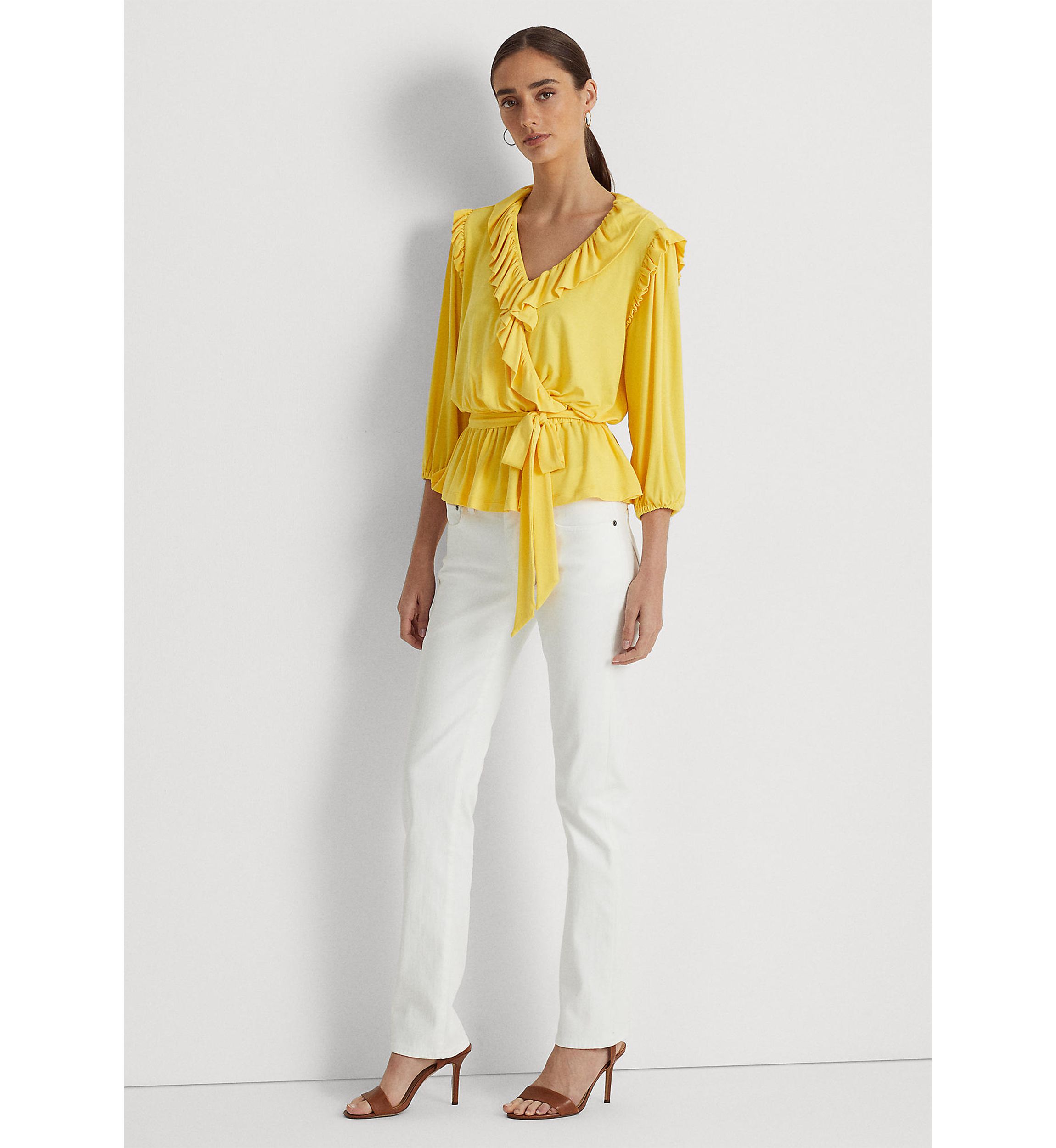 Petite Jersey Belted Peplum Top