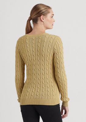 Lauren Ralph Lauren Petite Metallic Button Trim Cable Knit Sweater | belk