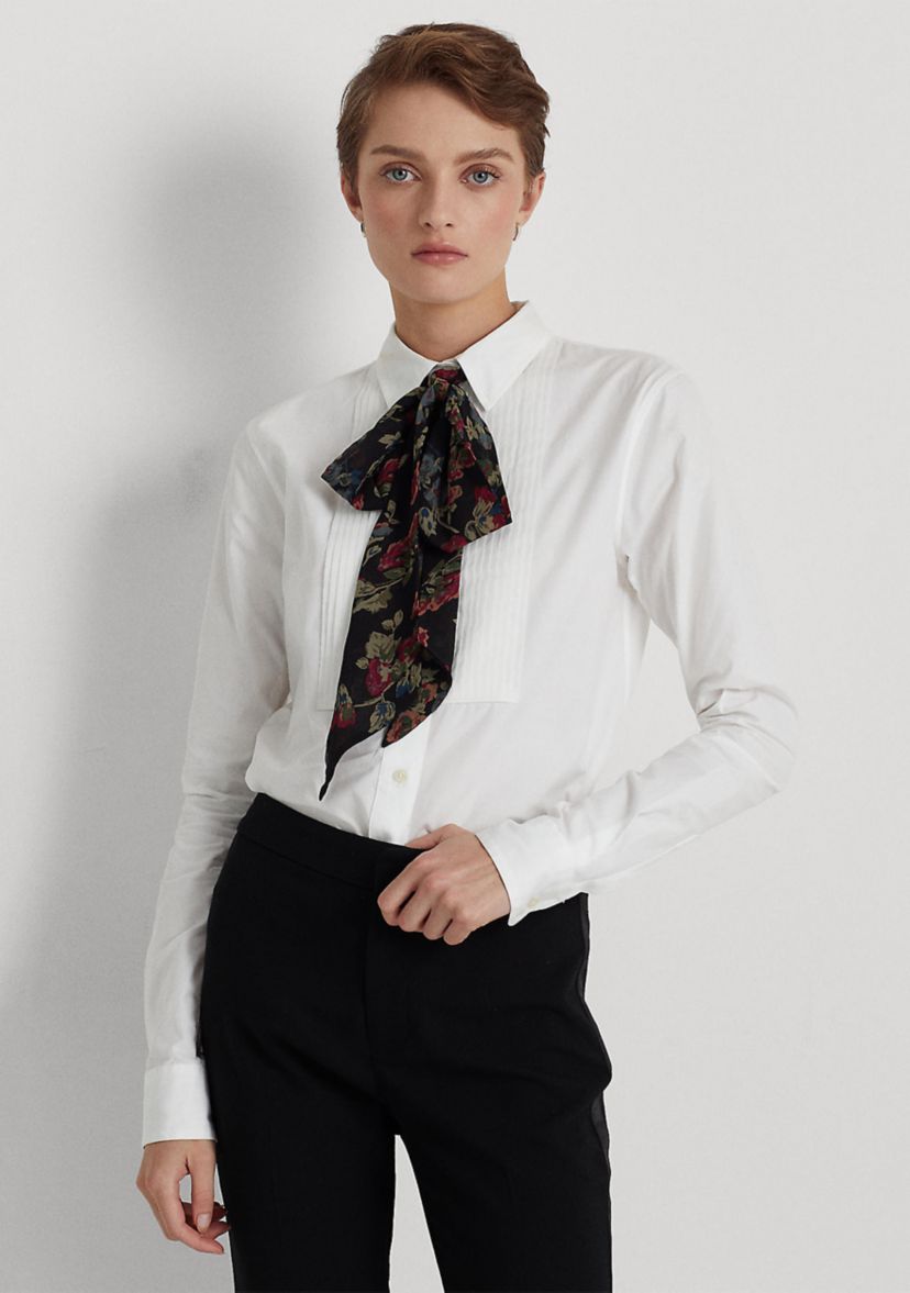 Petite Pintucked Cotton Broadcloth Shirt