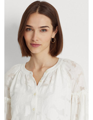 Lauren Ralph Lauren Petite Floral Jacquard Blouson Sleeve Shirt | belk