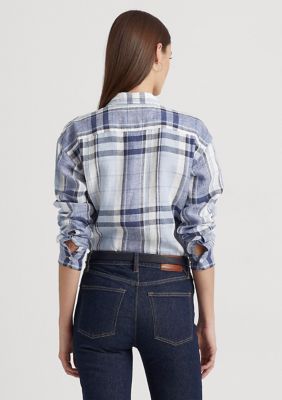 Lauren Ralph Lauren Petite Floral and Plaid Linen Shirt | belk