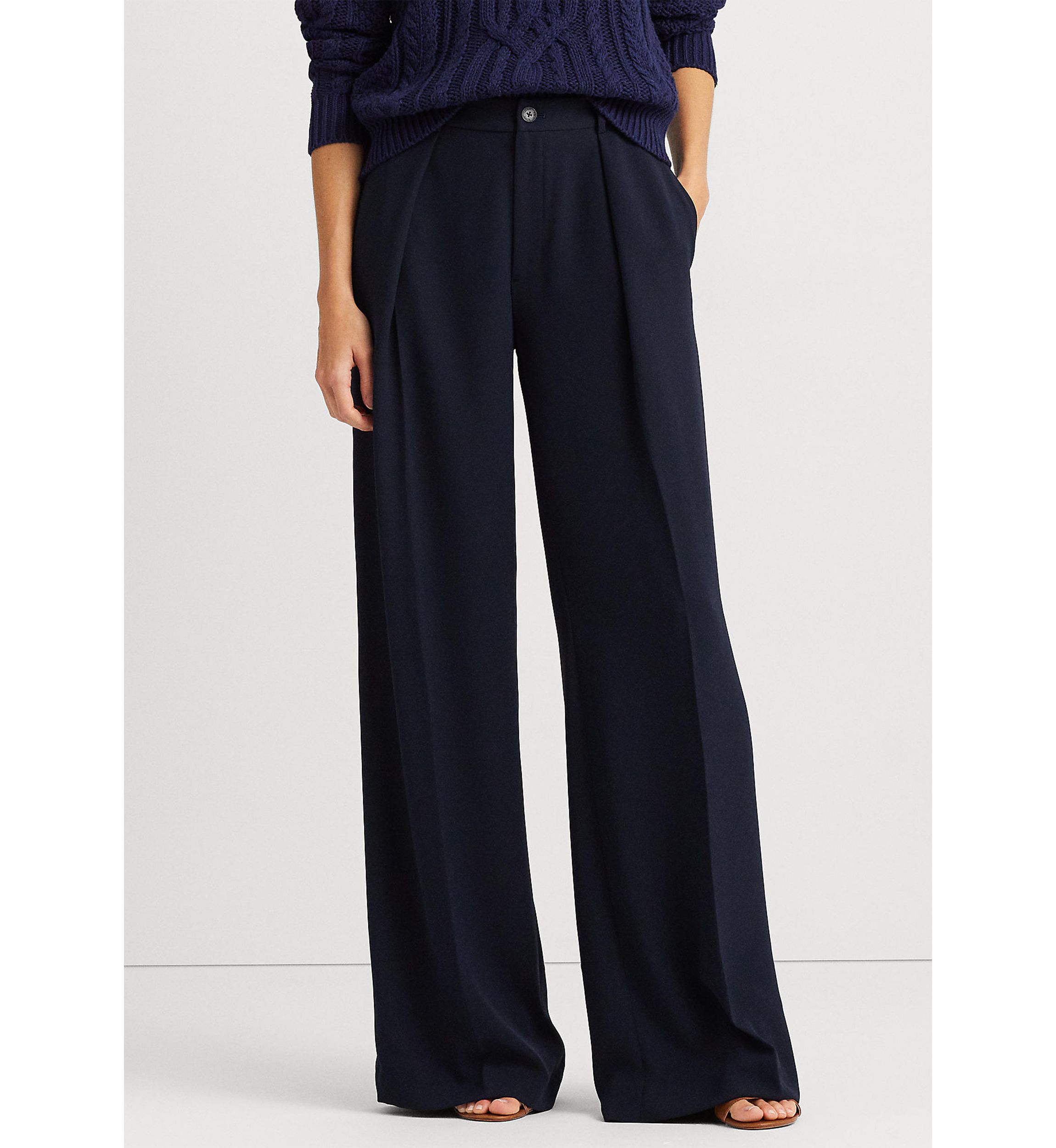 Petite Double-Faced Georgette Wide-Leg Pants 