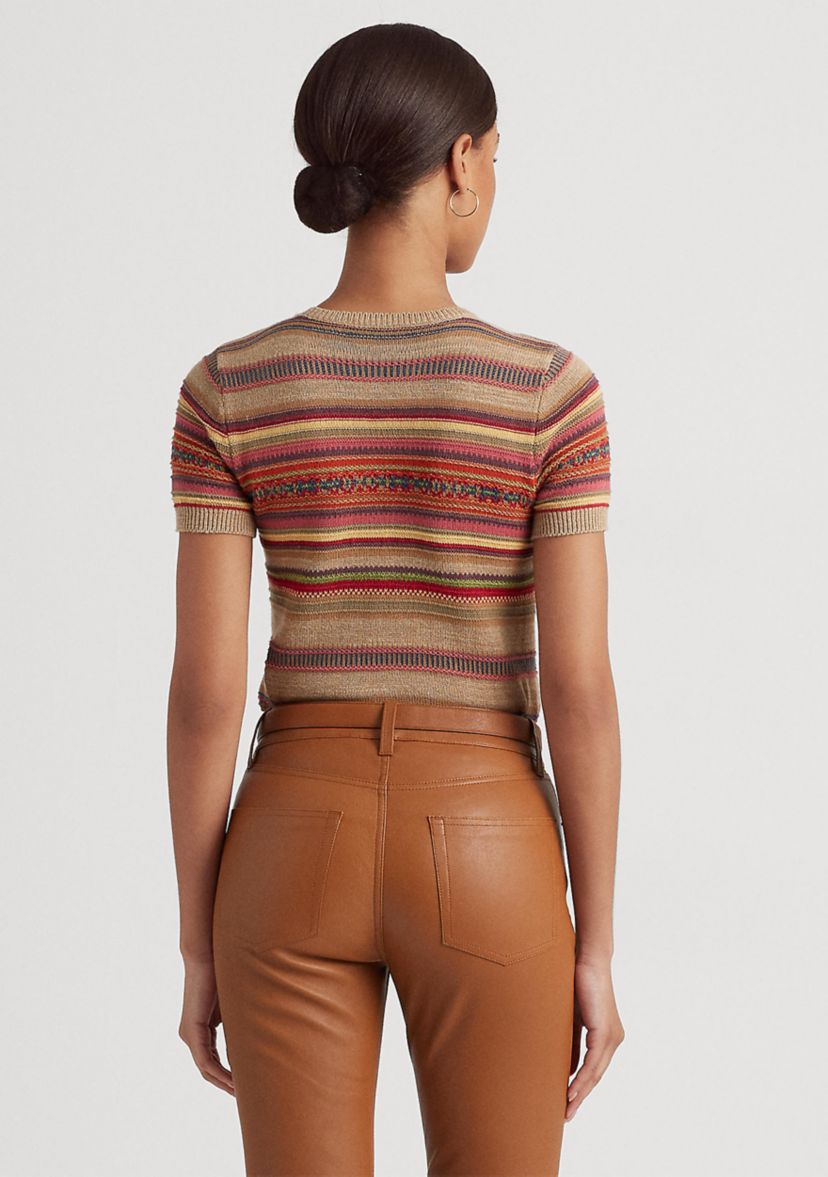 Petite Fair Isle & Striped Short-Sleeve Sweater