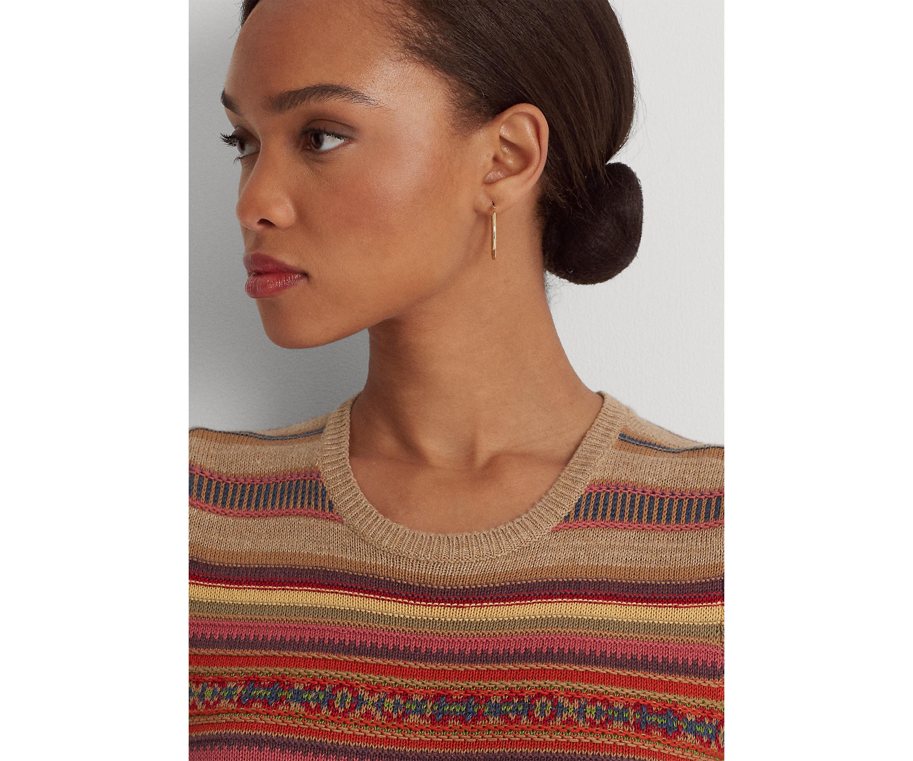 Petite Fair Isle & Striped Short-Sleeve Sweater