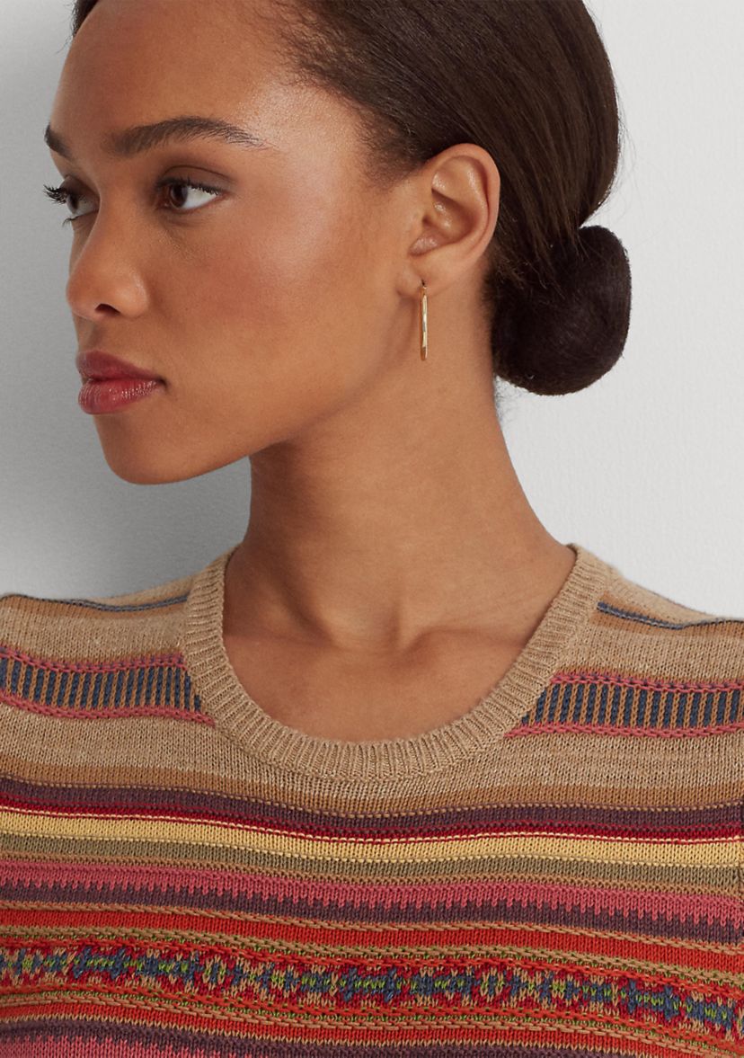 Petite Fair Isle & Striped Short-Sleeve Sweater