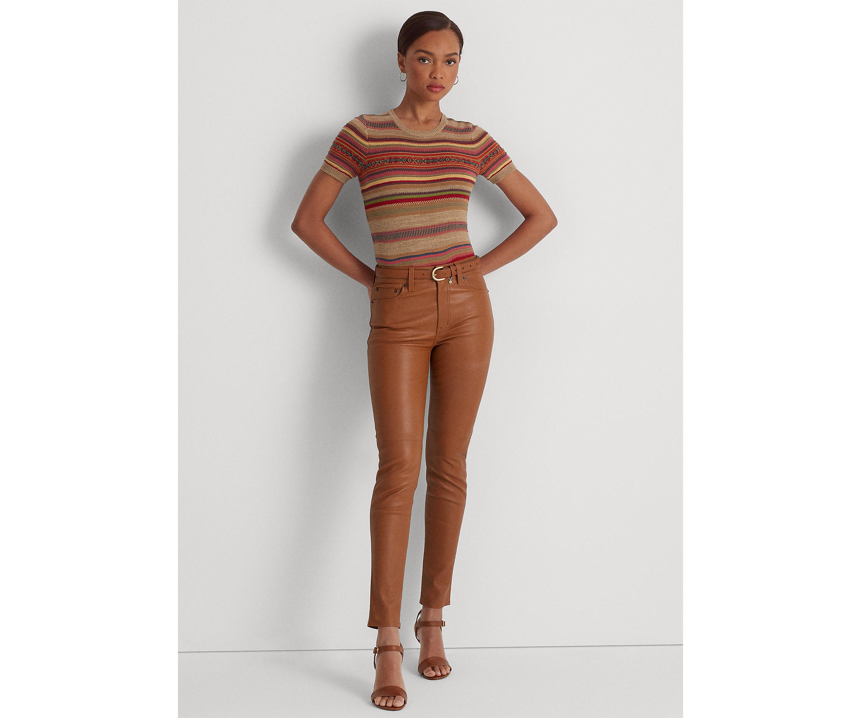 Petite Fair Isle & Striped Short-Sleeve Sweater
