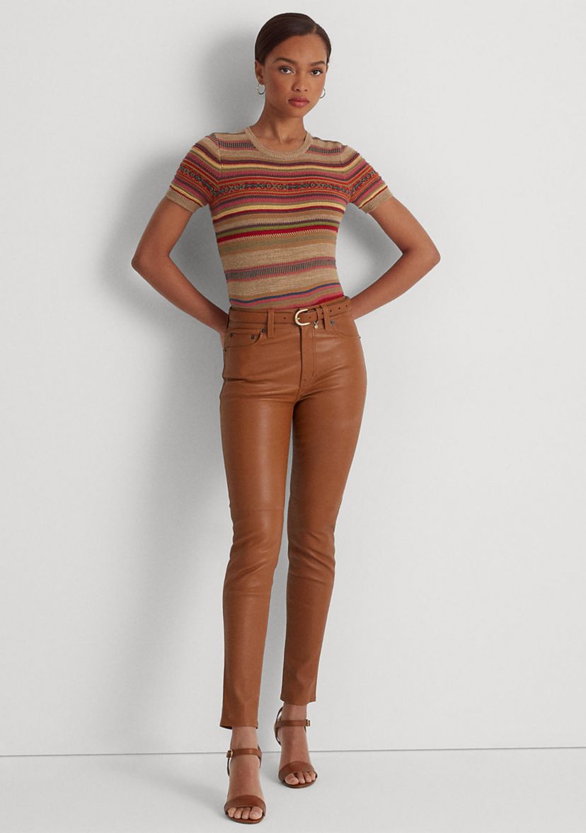 Petite Fair Isle & Striped Short-Sleeve Sweater