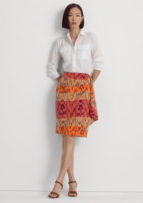 Lauren Ralph Lauren Women's Petite Geo-Motif Cotton-Linen Wrap Skirt