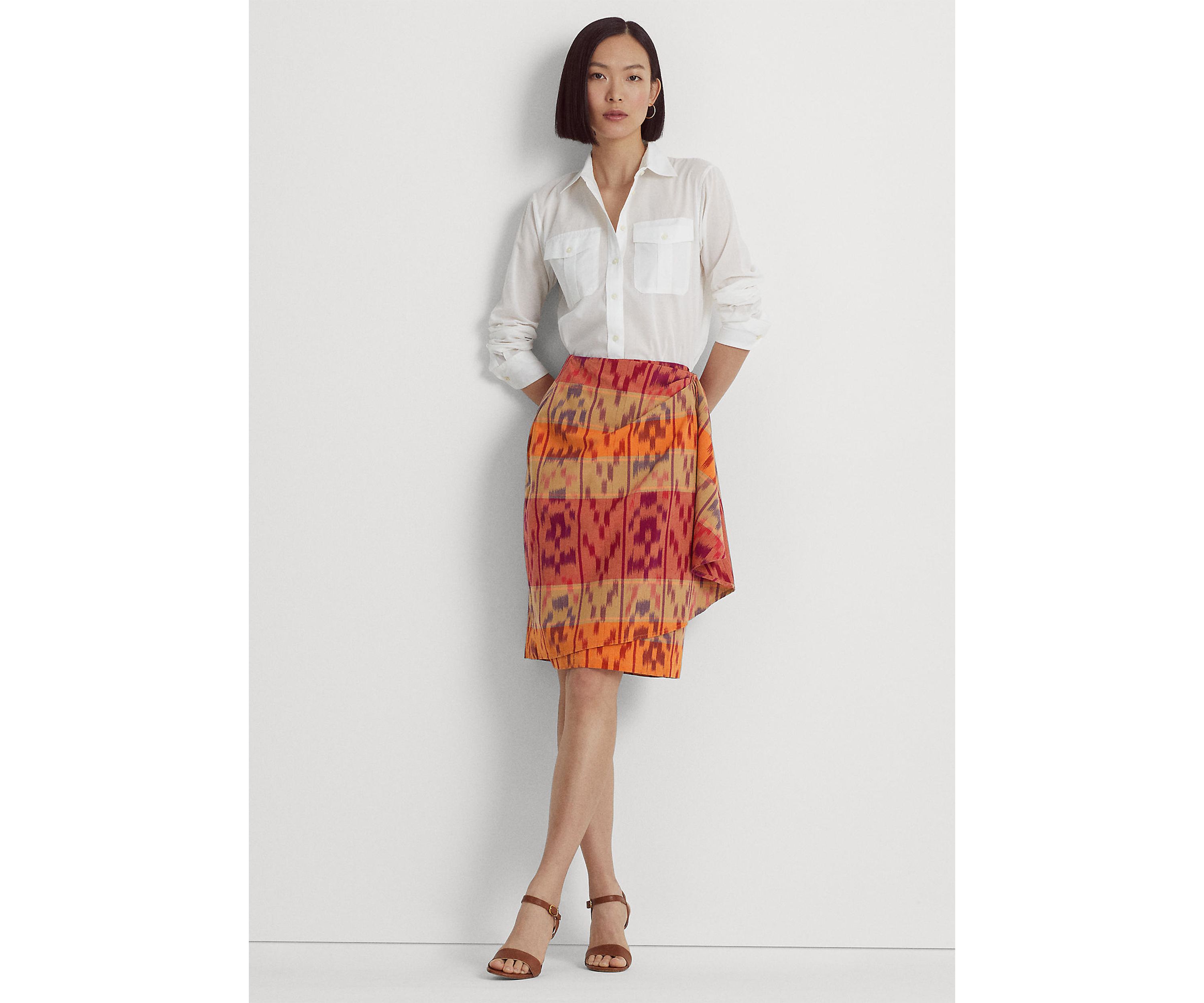 Petite Geo-Motif Cotton-Linen Wrap Skirt