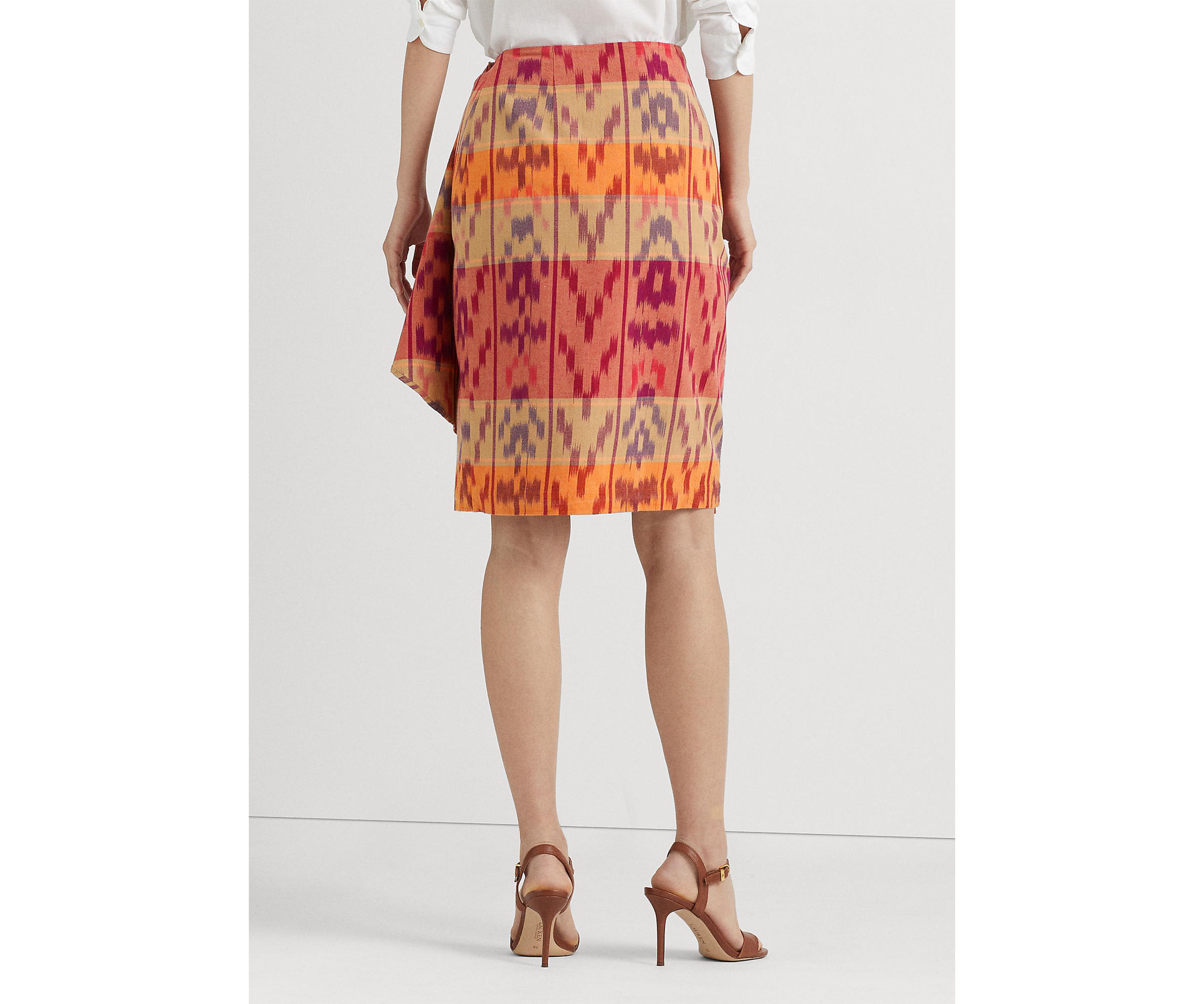 Petite Geo-Motif Cotton-Linen Wrap Skirt