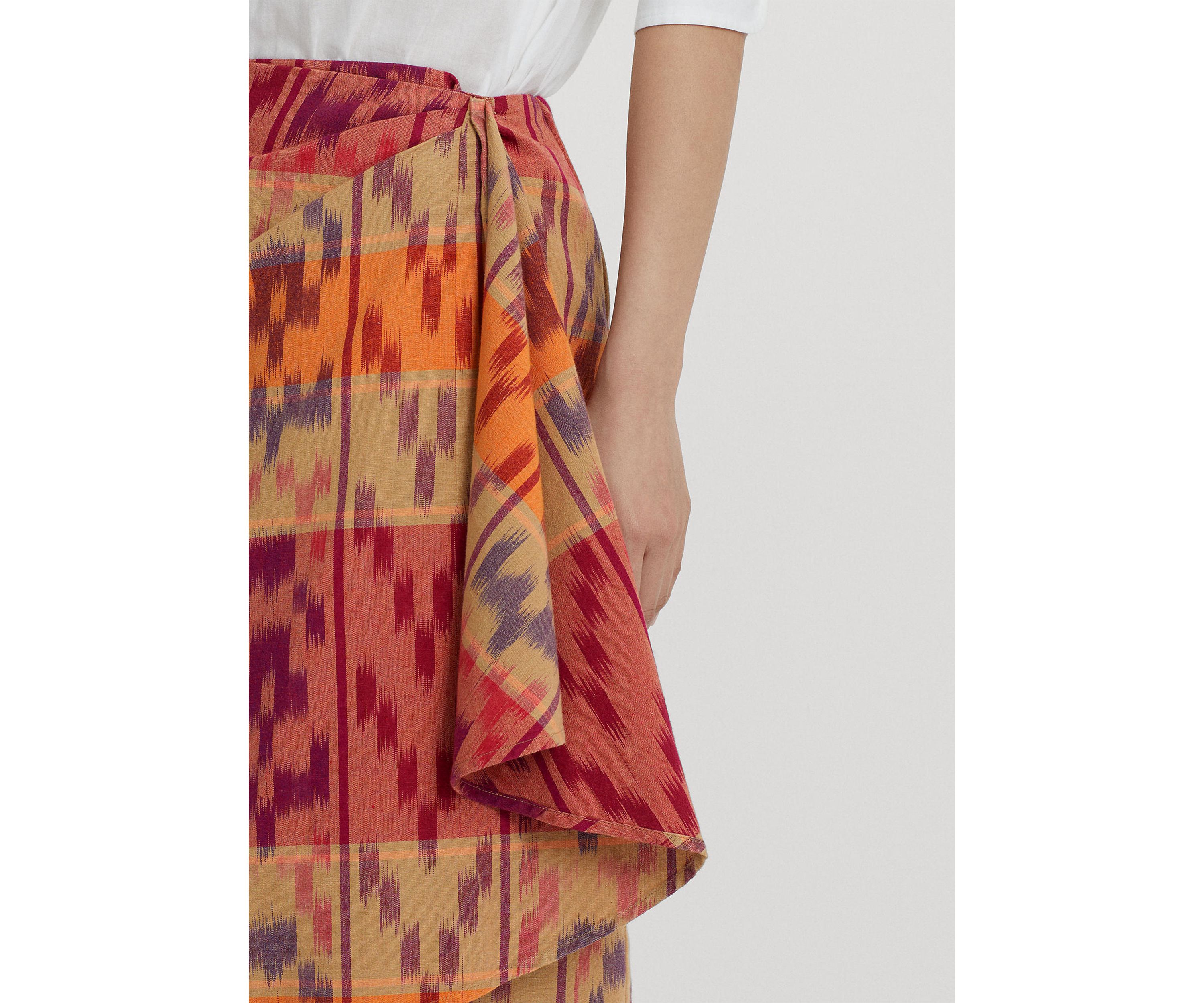 Petite Geo-Motif Cotton-Linen Wrap Skirt