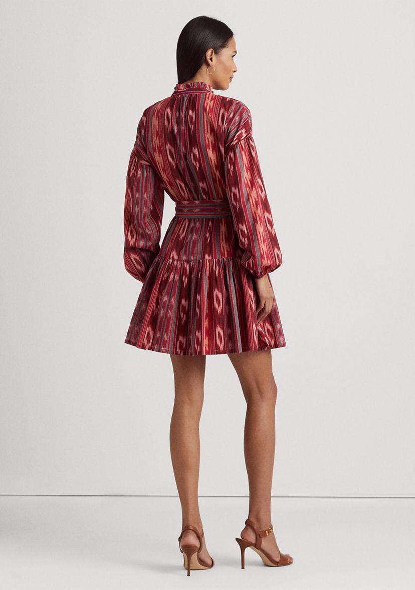 Petite Geo Stripe Belted Cotton Voile Dress