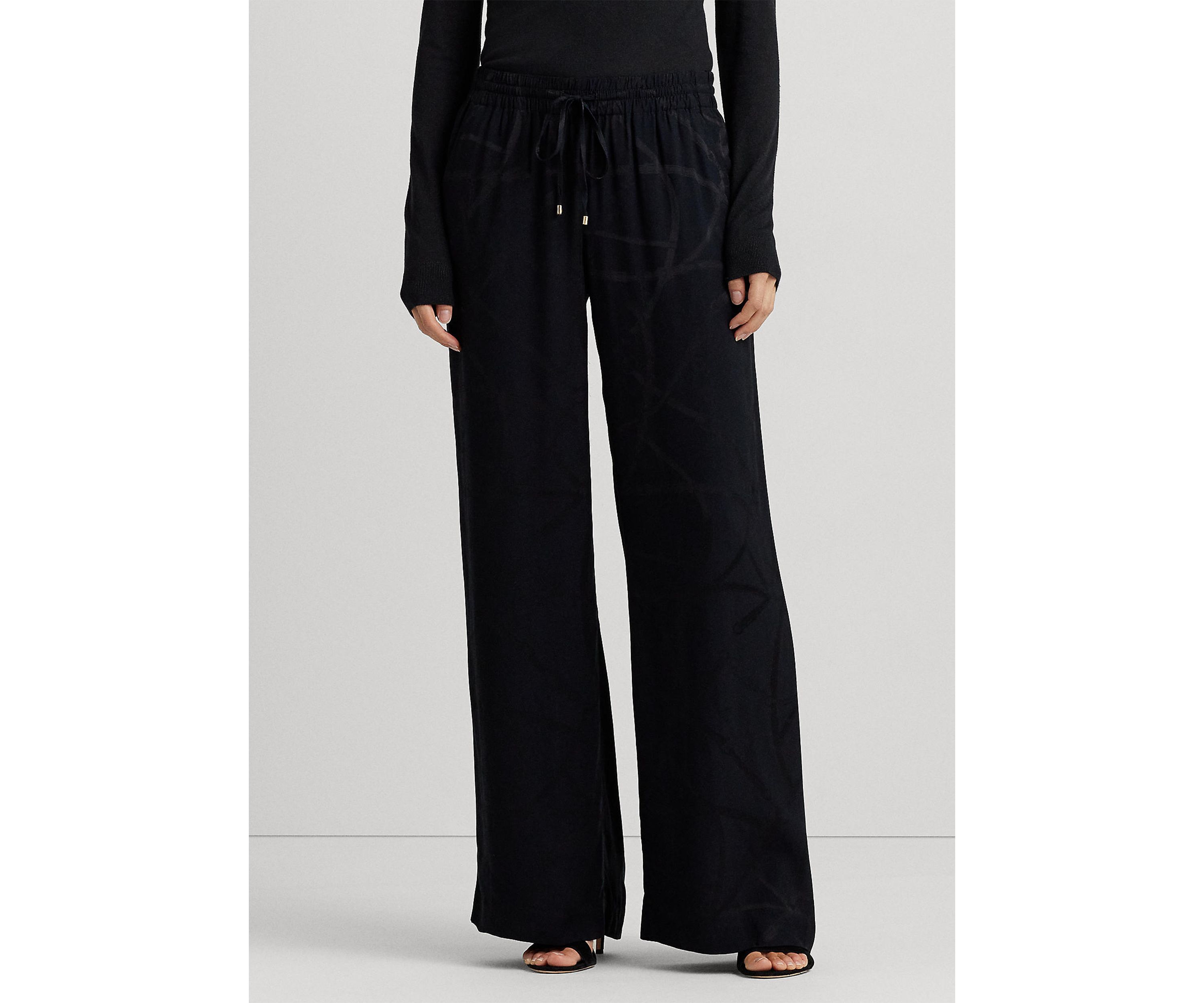 Petite Belting-Motif Jacquard Wide-Leg Pants