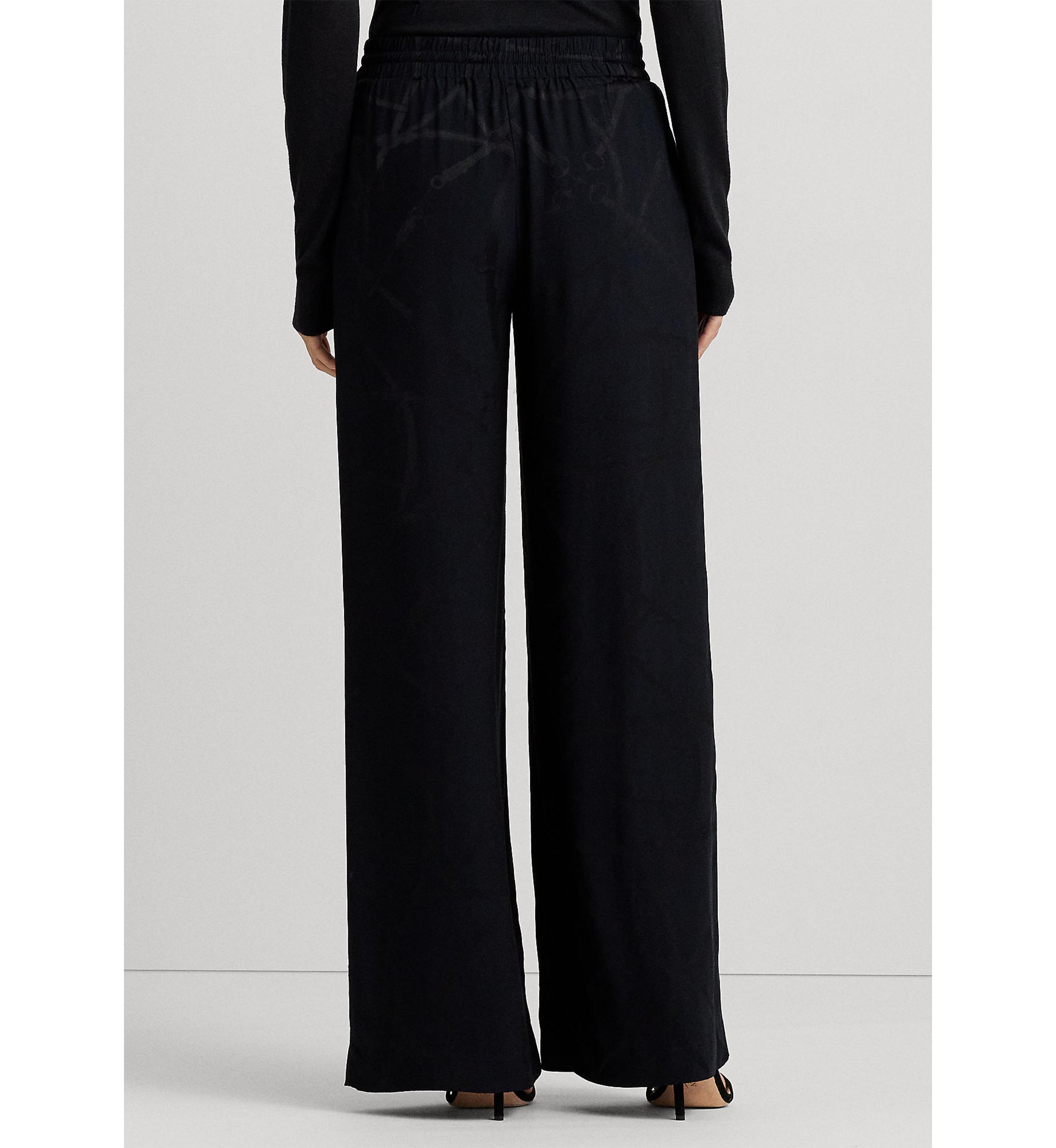 Petite Belting-Motif Jacquard Wide-Leg Pants