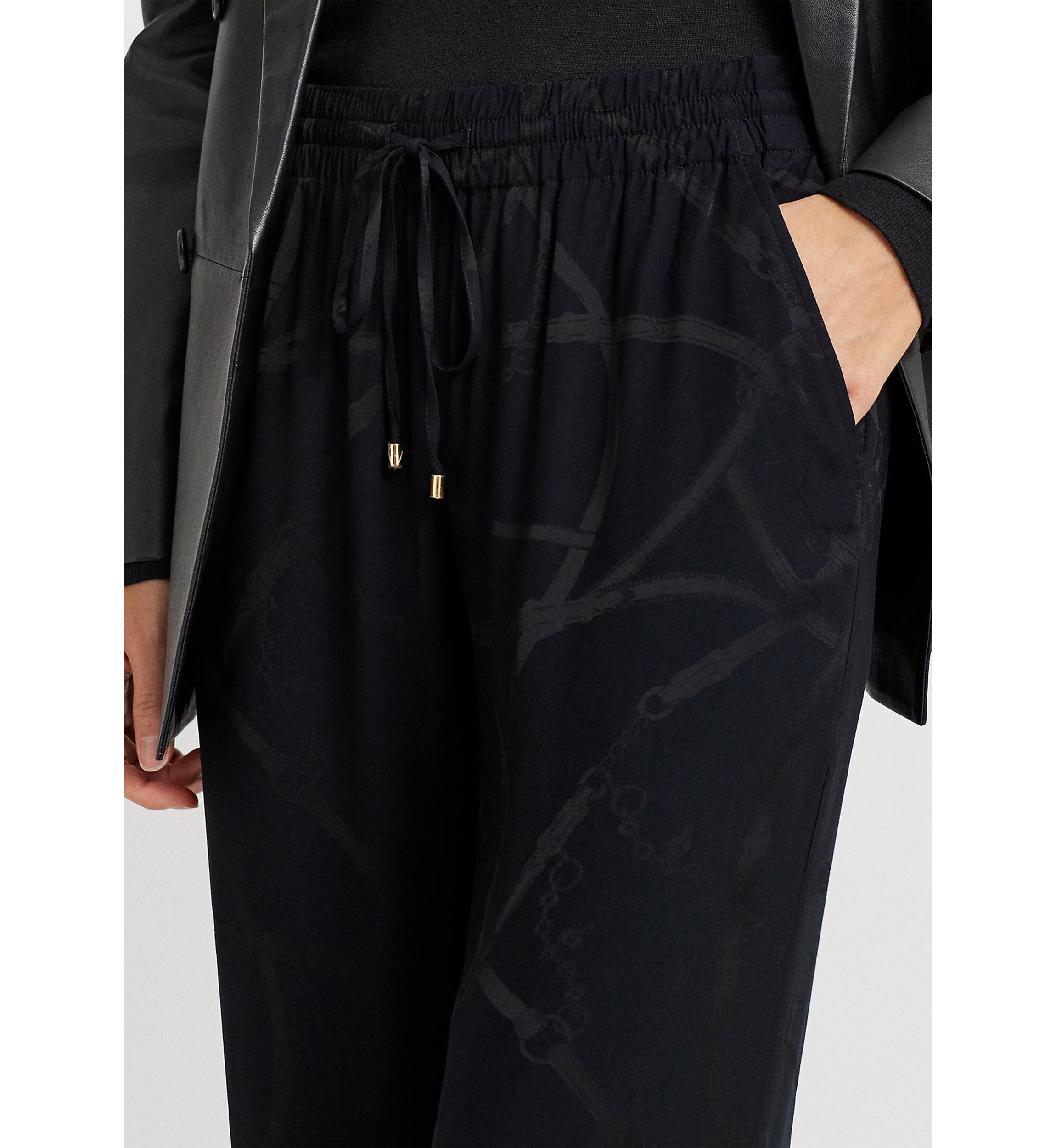 Petite Belting-Motif Jacquard Wide-Leg Pants