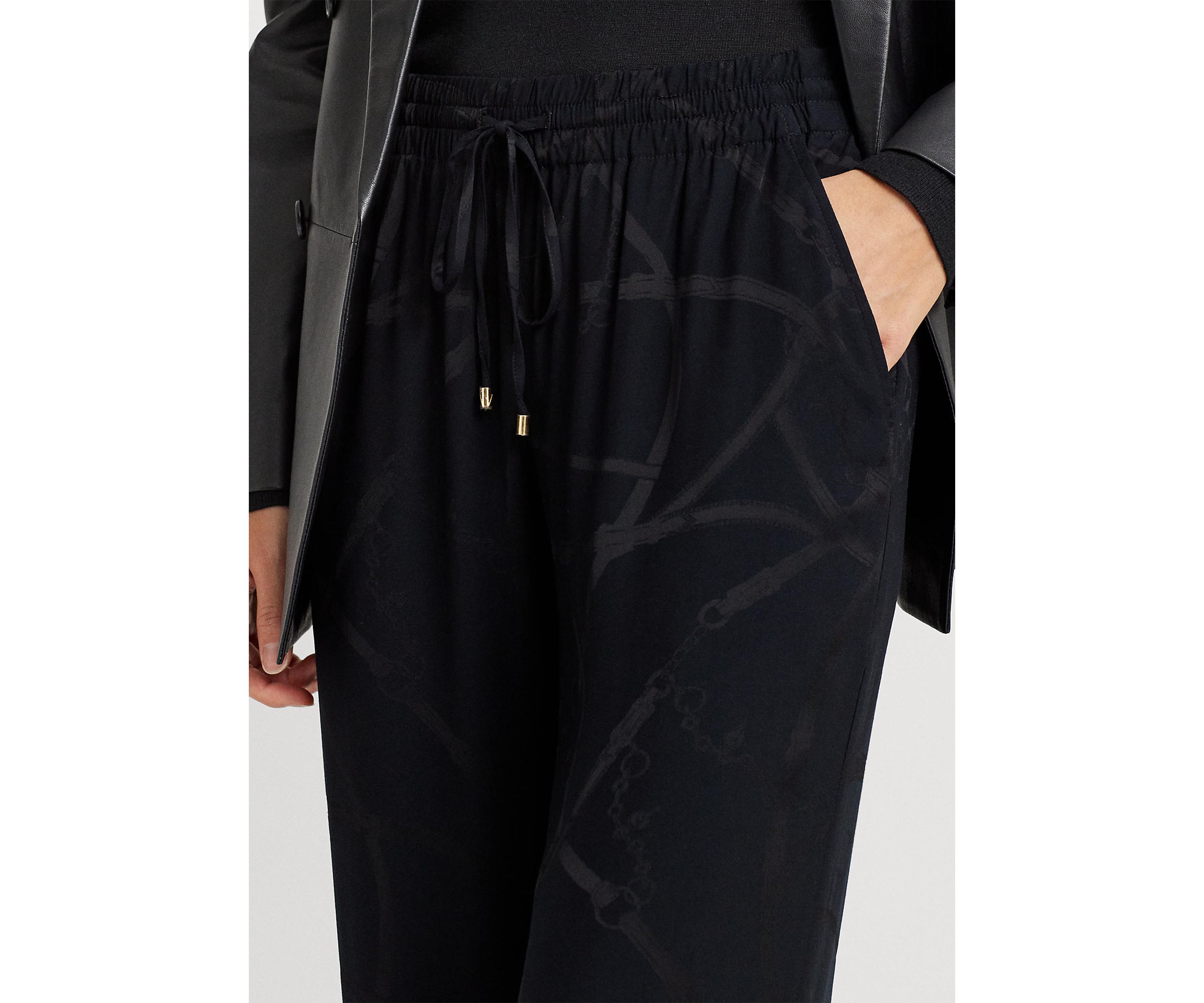 Petite Belting-Motif Jacquard Wide-Leg Pants