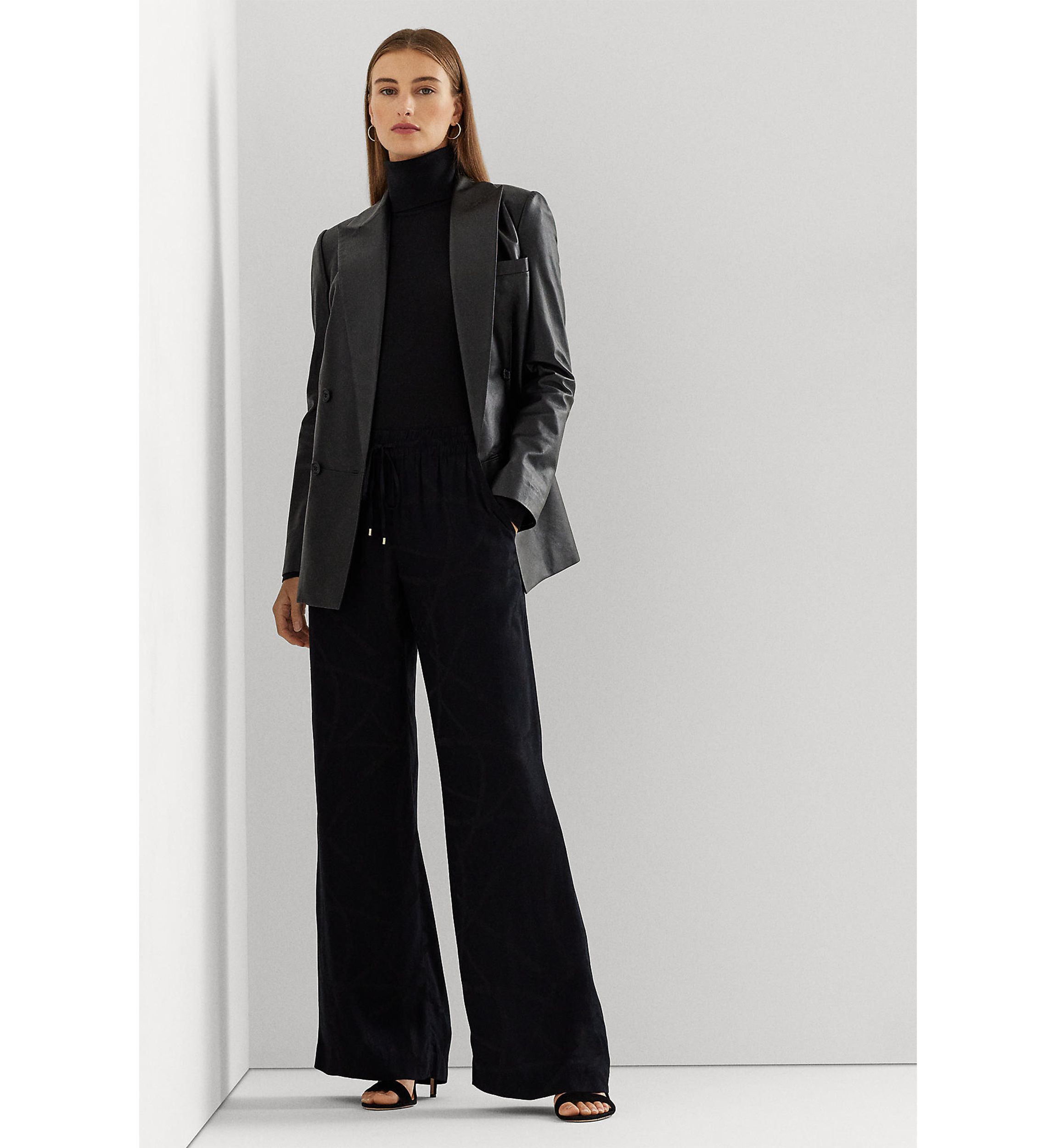 Petite Belting-Motif Jacquard Wide-Leg Pants