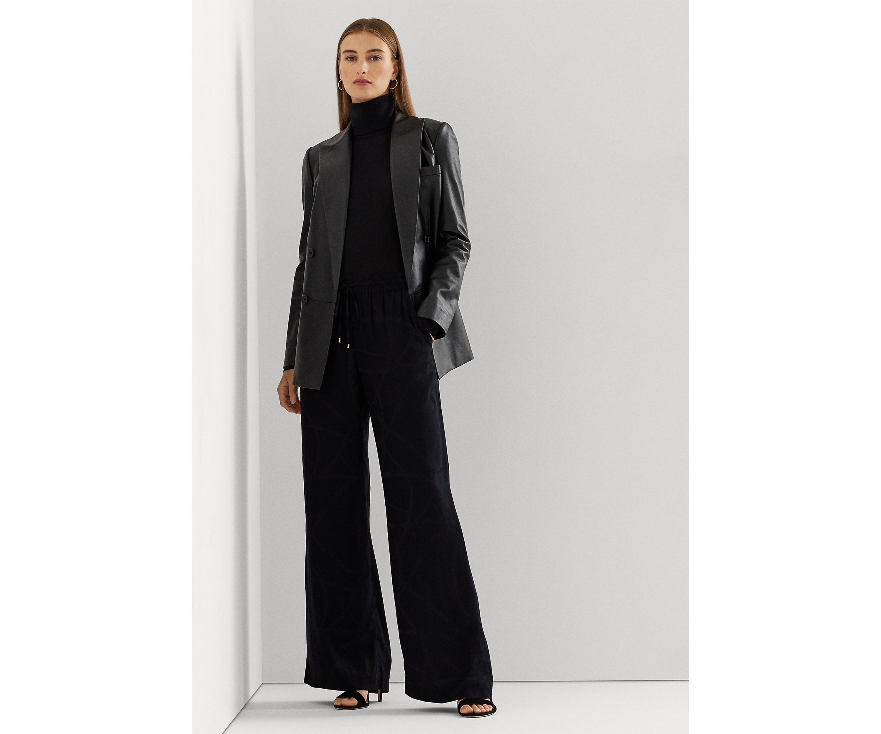Petite Belting-Motif Jacquard Wide-Leg Pants