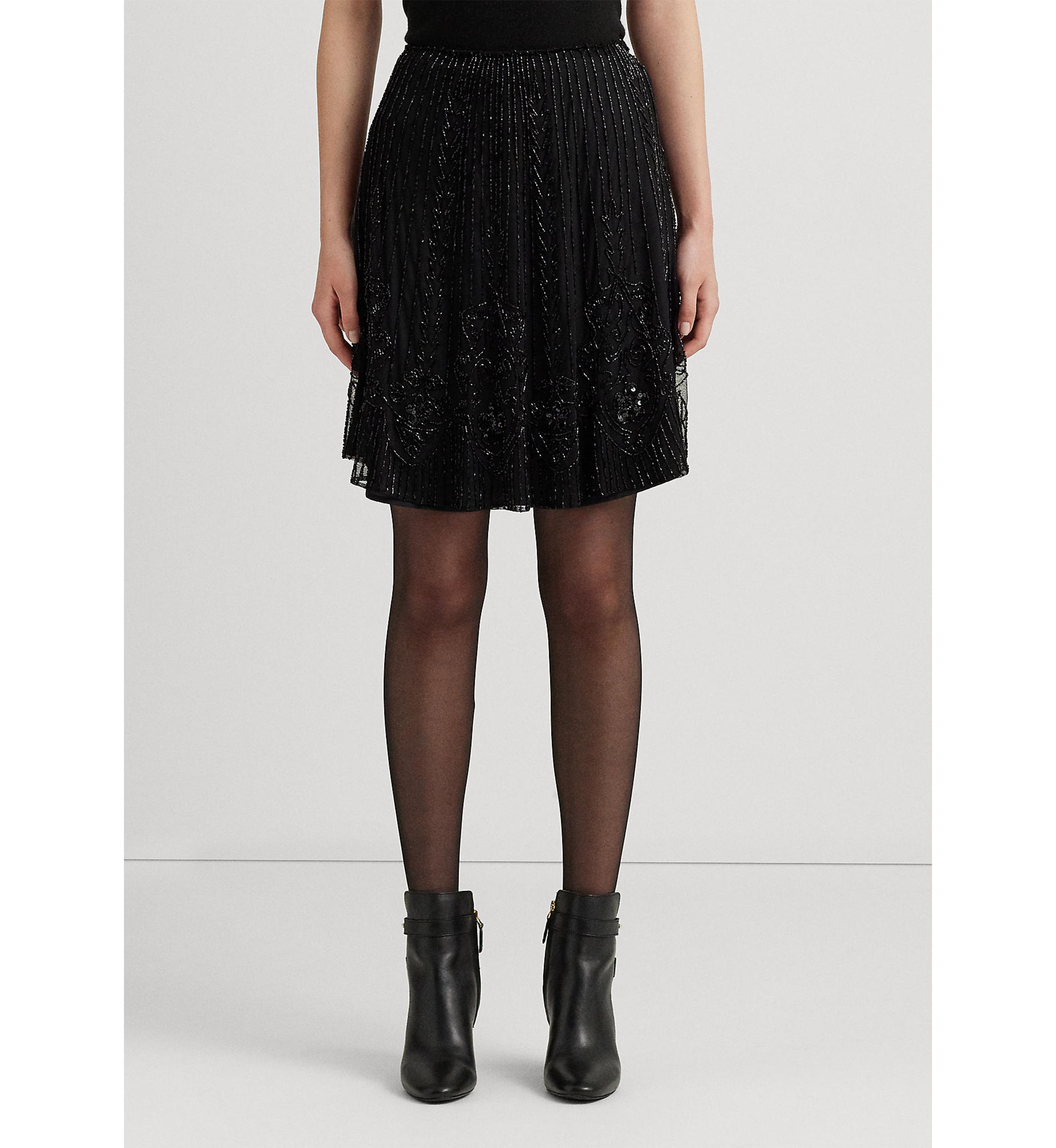 Petite Beaded Mesh A-line Skirt
