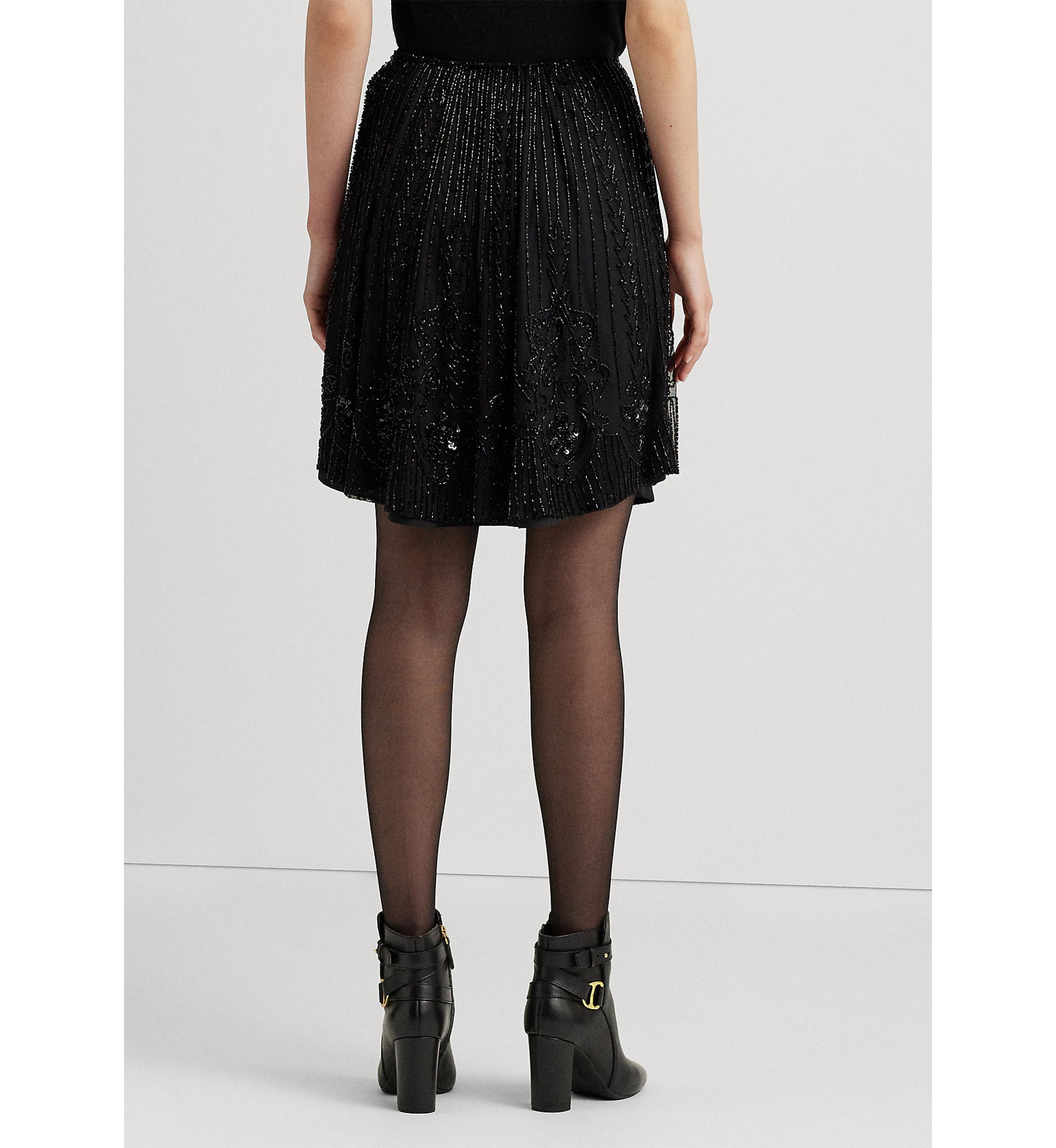 Petite Beaded Mesh A-line Skirt