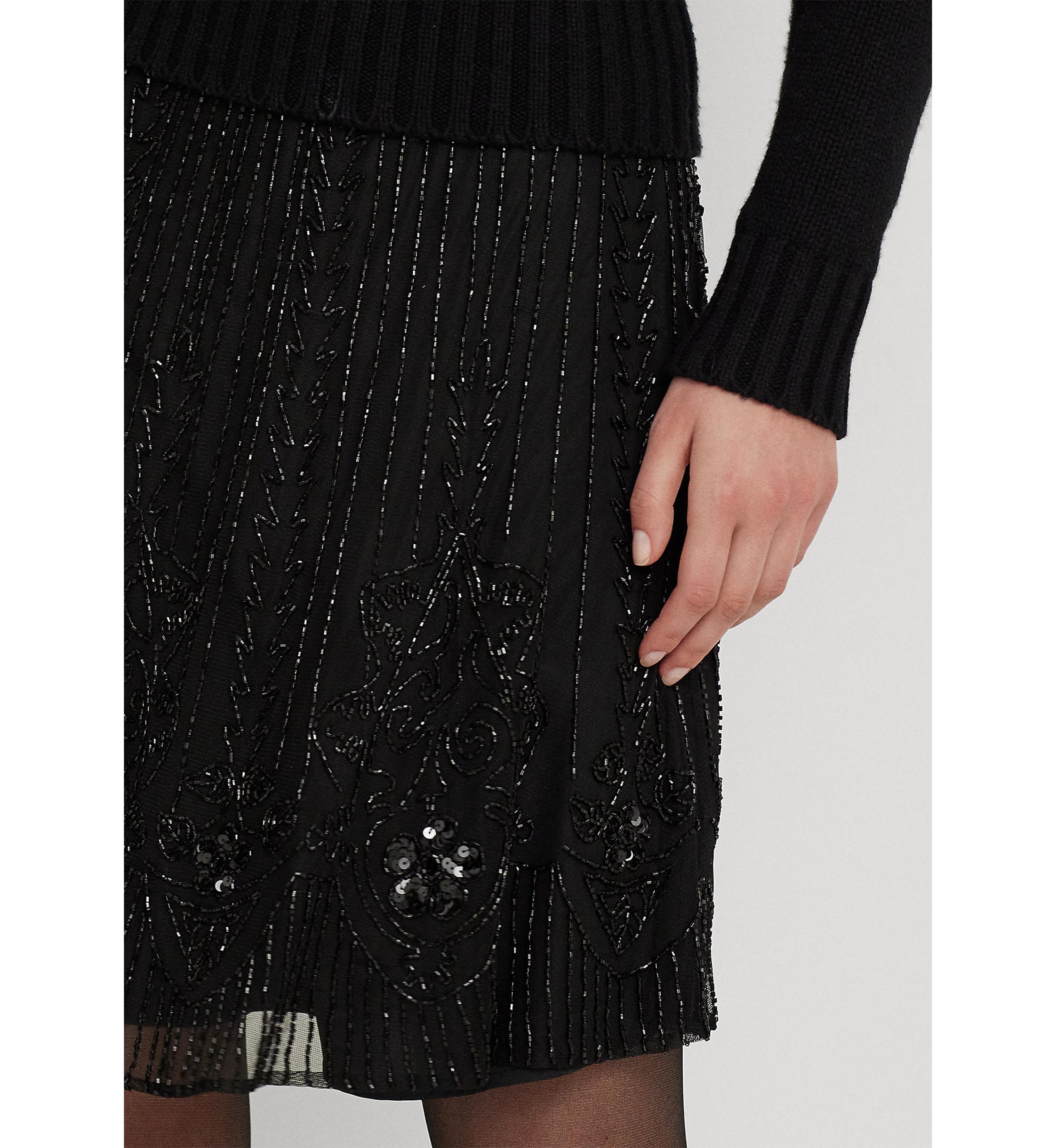 Petite Beaded Mesh A-line Skirt
