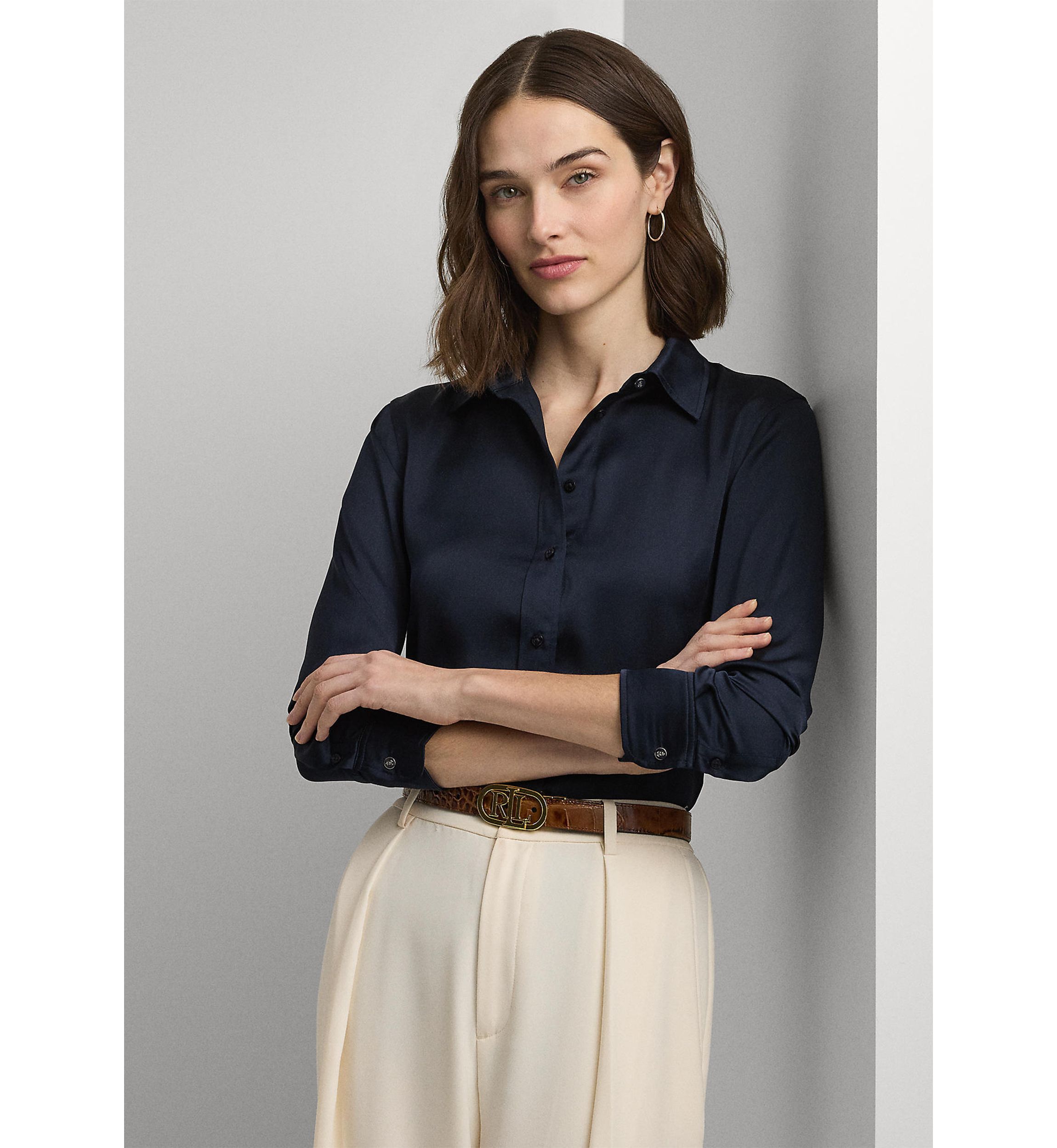 Petite Classic Fit Satin Charmeuse Shirt