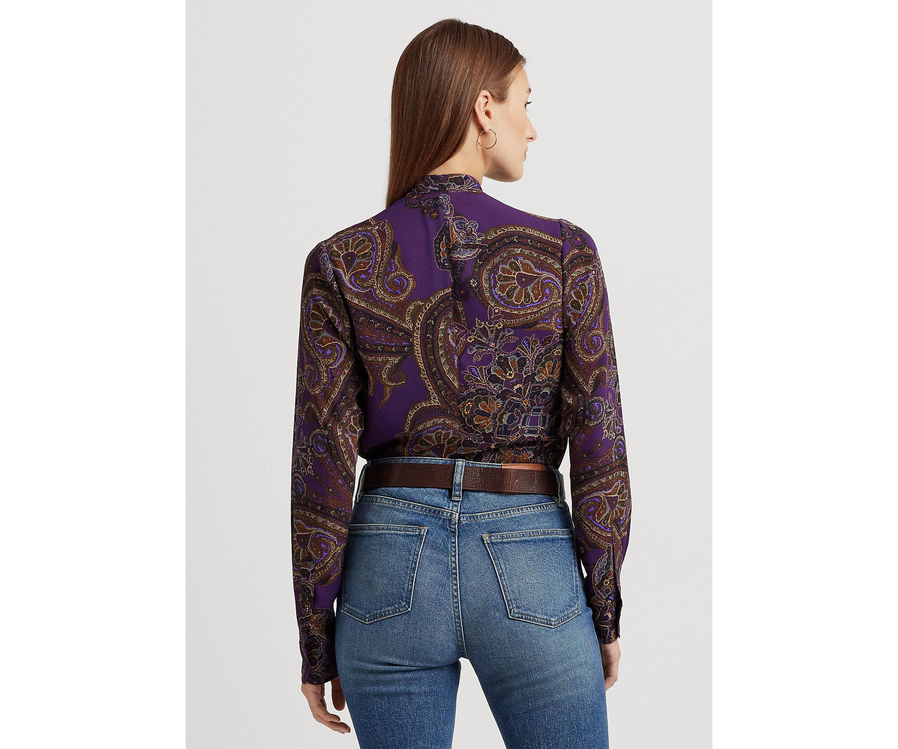 Petite Paisley Ruffle Trim Georgette Shirt