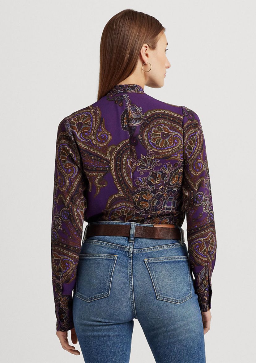 Petite Paisley Ruffle Trim Georgette Shirt