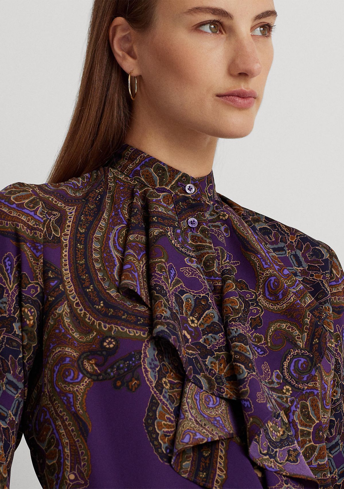 Petite Paisley Ruffle Trim Georgette Shirt