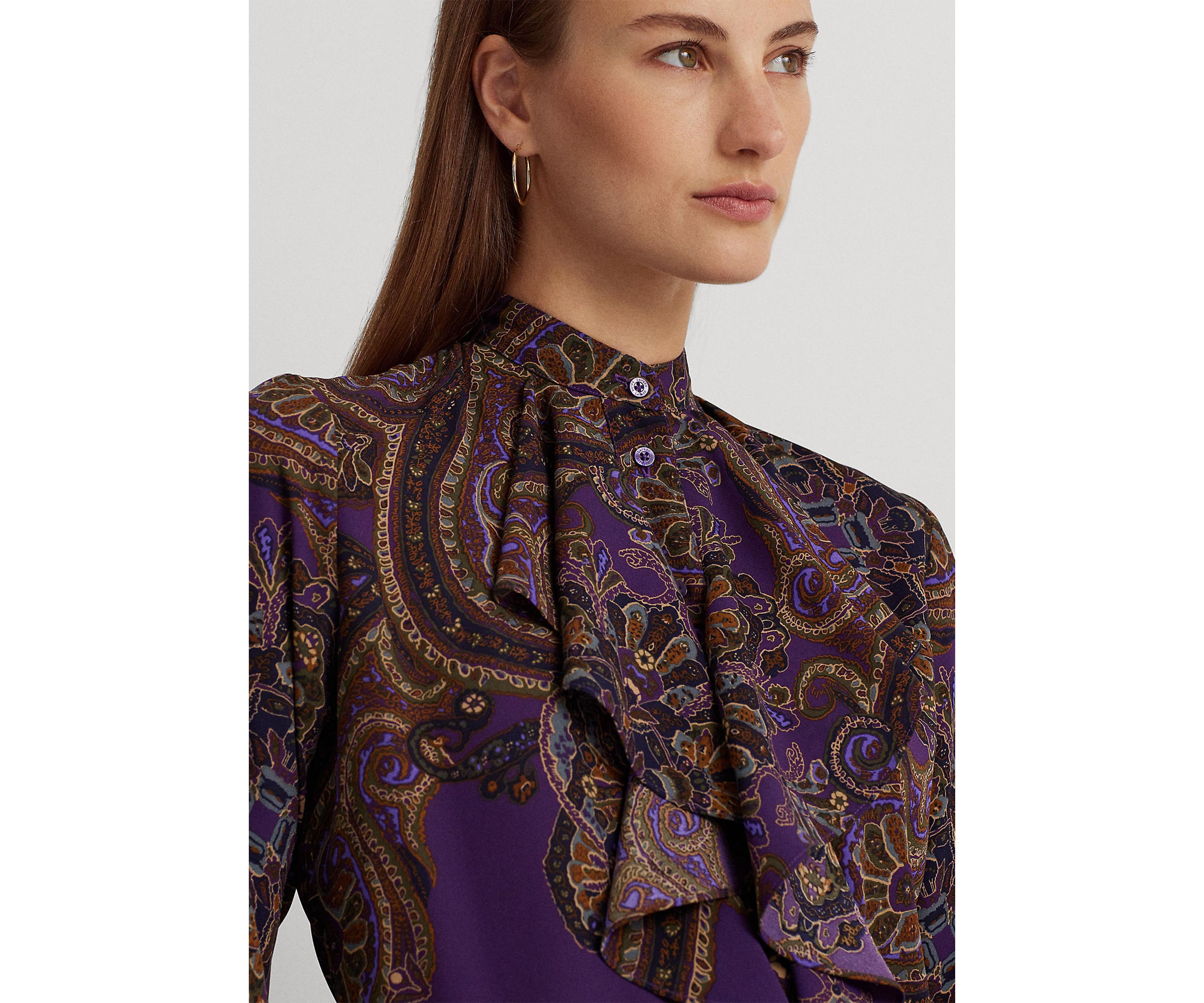 Petite Paisley Ruffle Trim Georgette Shirt