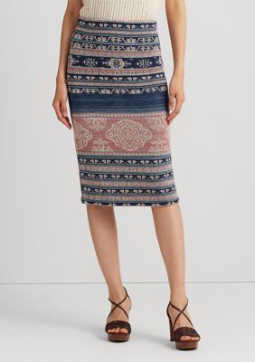 Lauren Ralph Lauren Women's Petite Geo Motif Linen Cotton Pencil Skirt