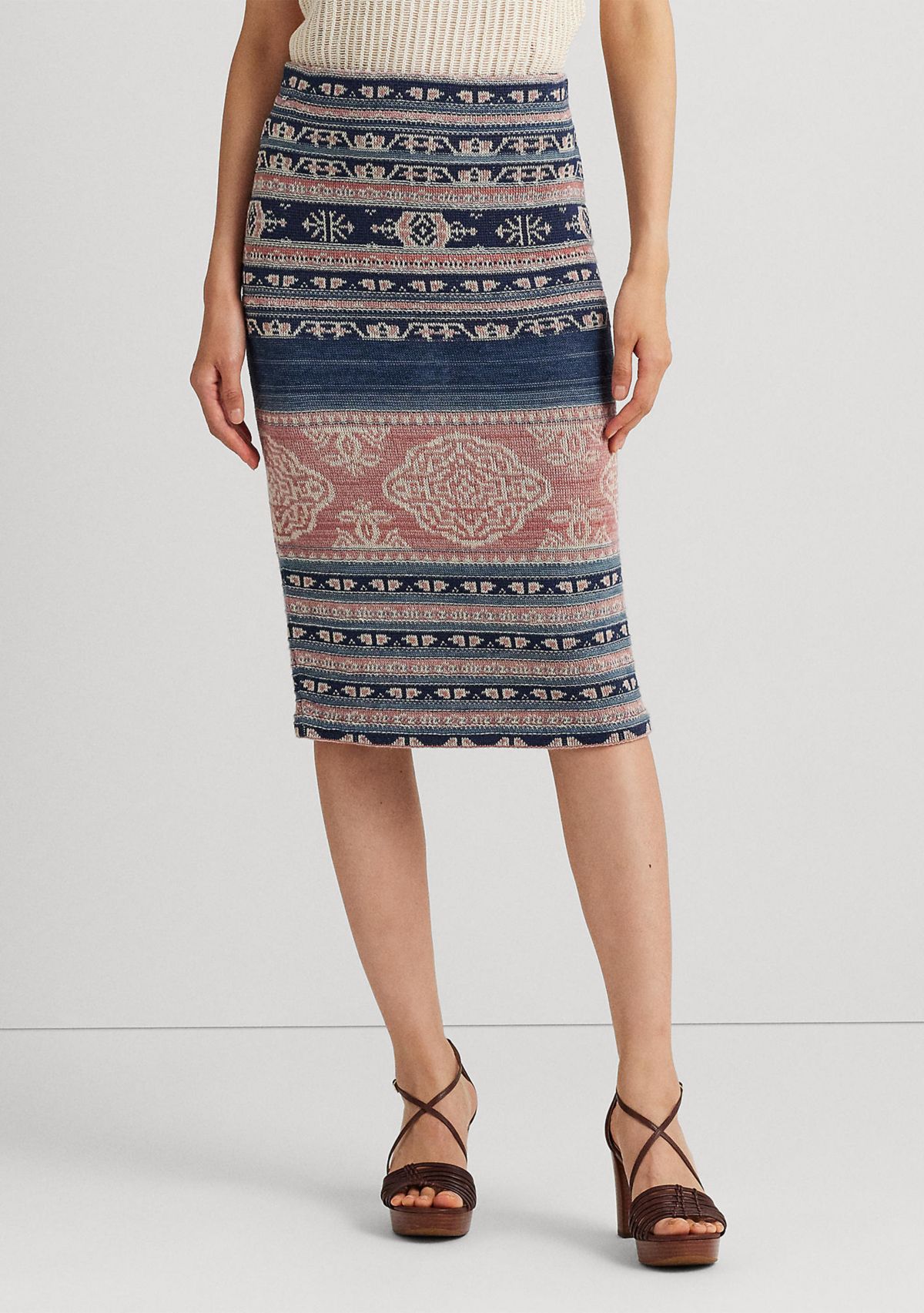 Petite Geo Motif Linen Cotton Pencil Skirt