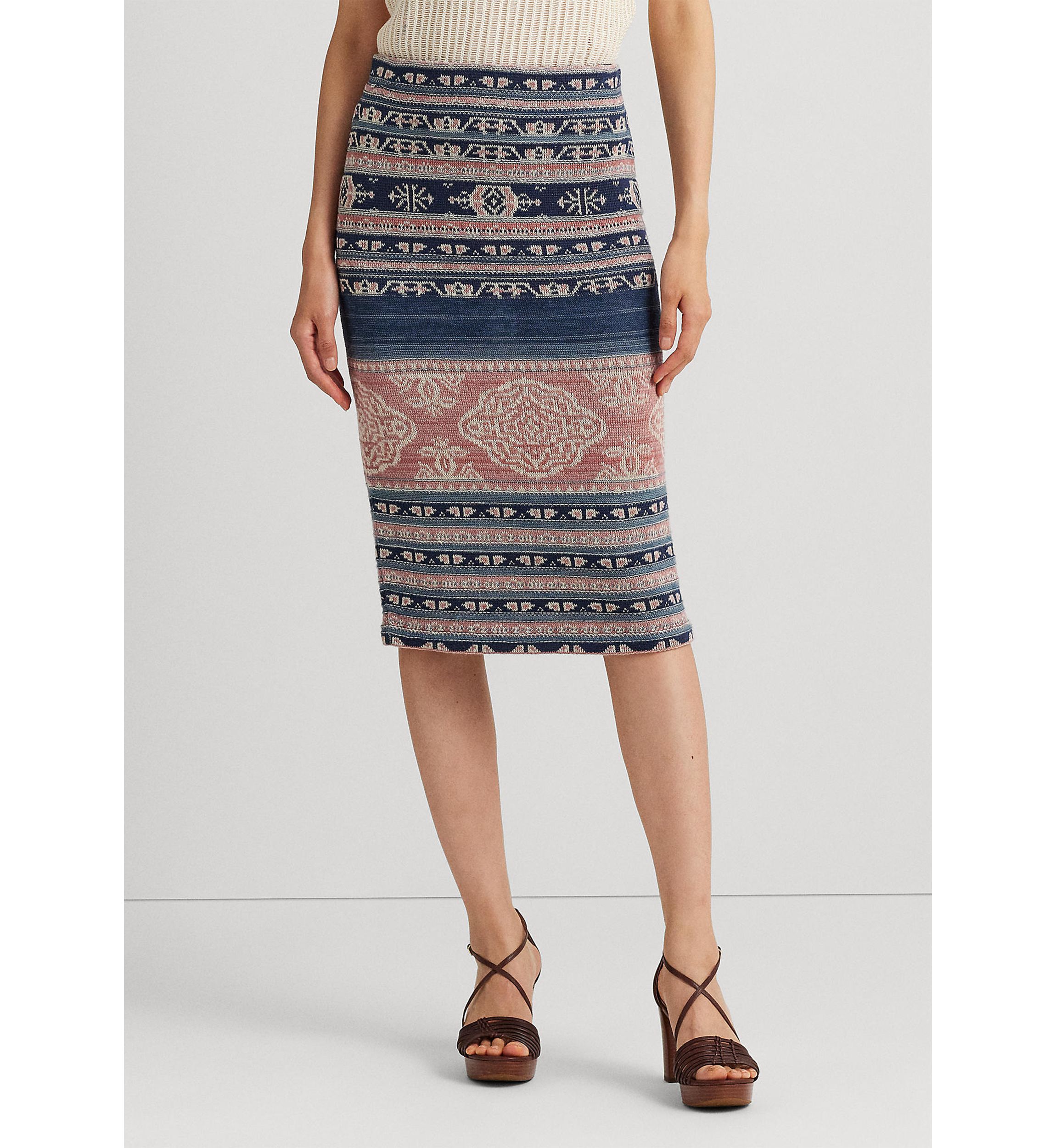 Petite Geo Motif Linen Cotton Pencil Skirt