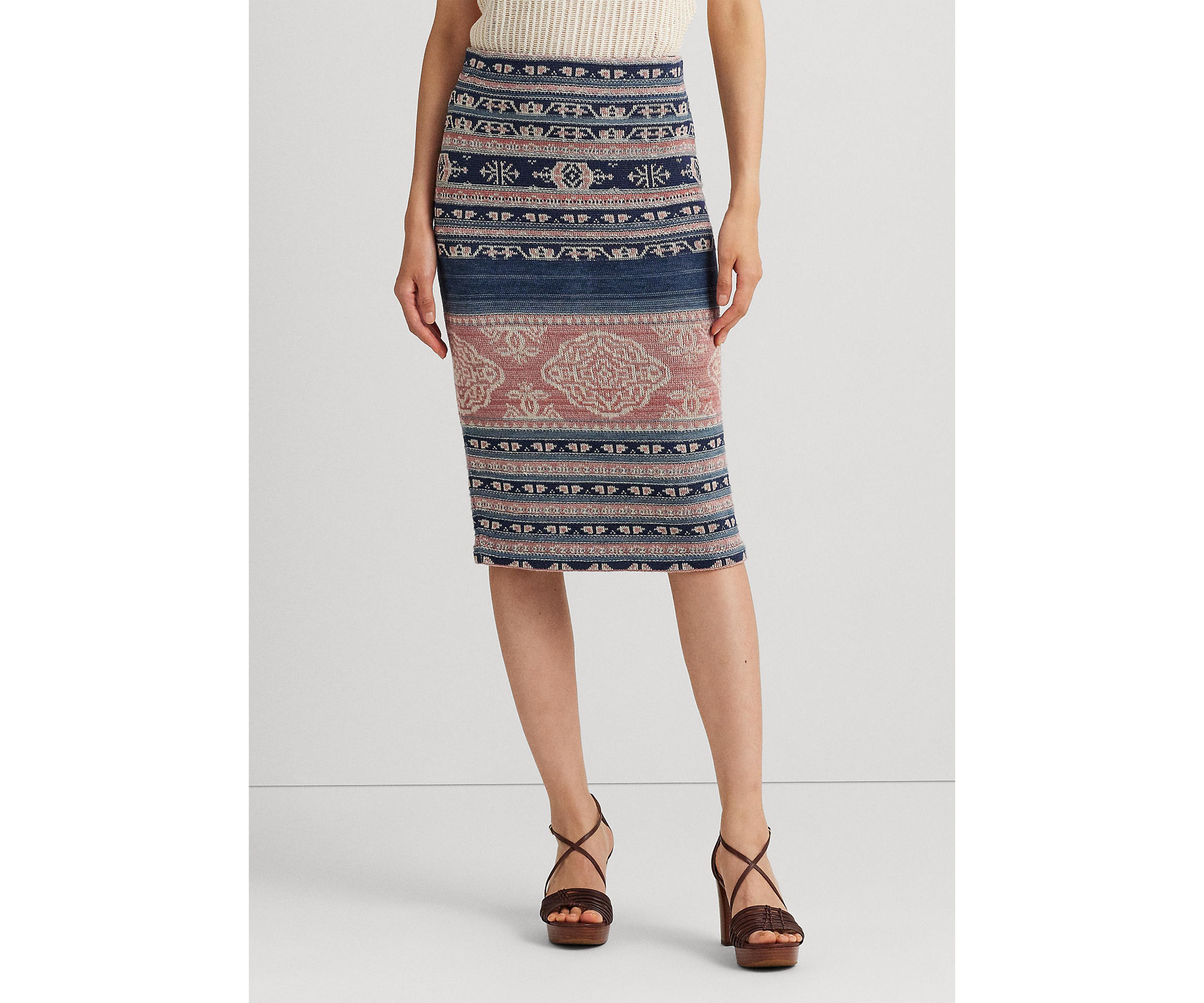 Petite Geo Motif Linen Cotton Pencil Skirt