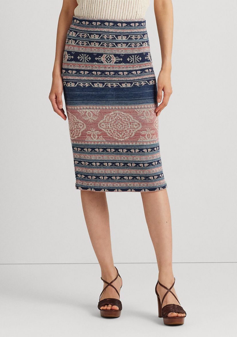 Petite Geo Motif Linen Cotton Pencil Skirt