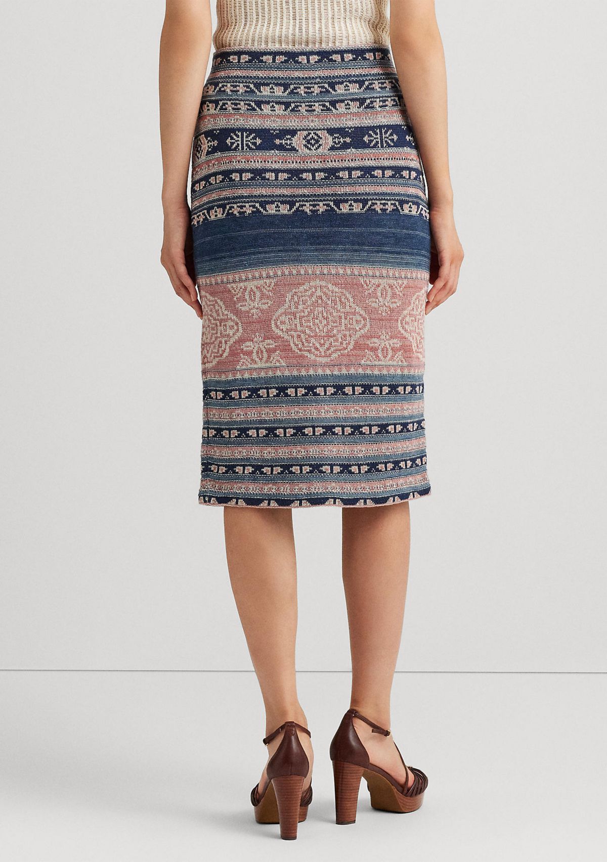 Petite Geo Motif Linen Cotton Pencil Skirt