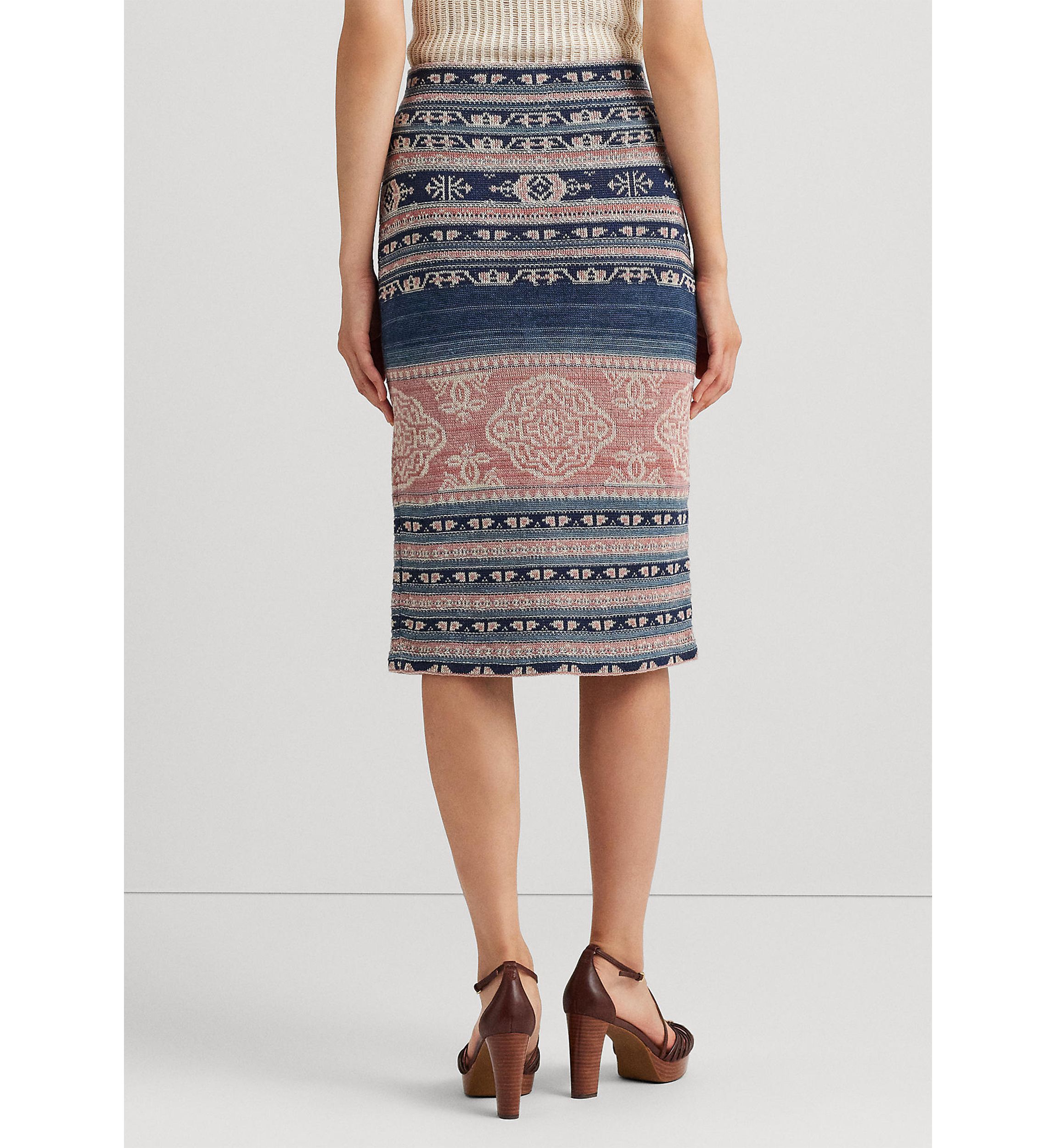 Petite Geo Motif Linen Cotton Pencil Skirt