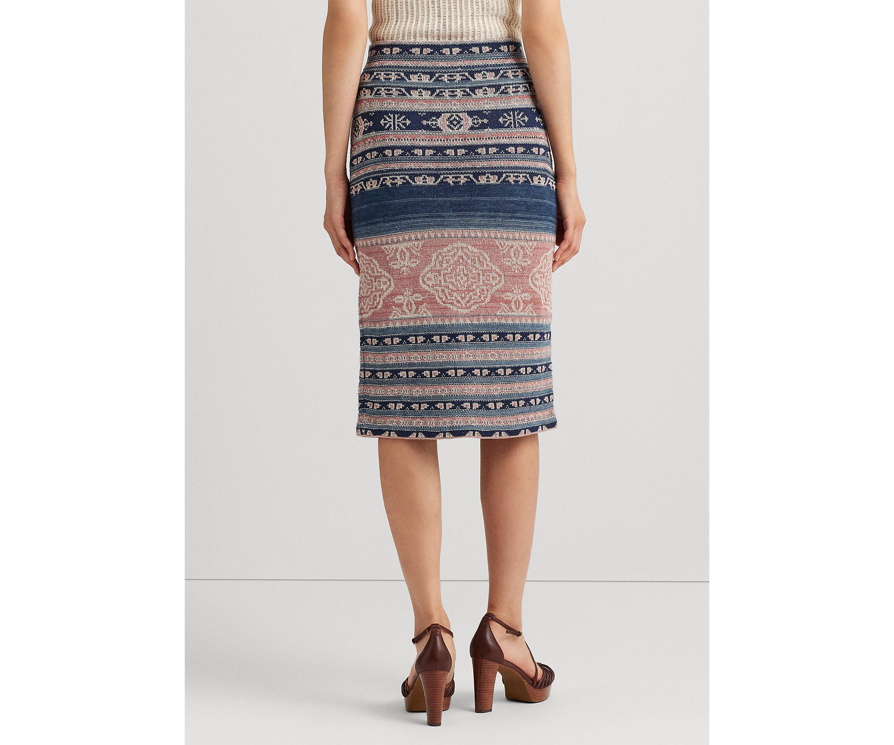 Petite Geo Motif Linen Cotton Pencil Skirt