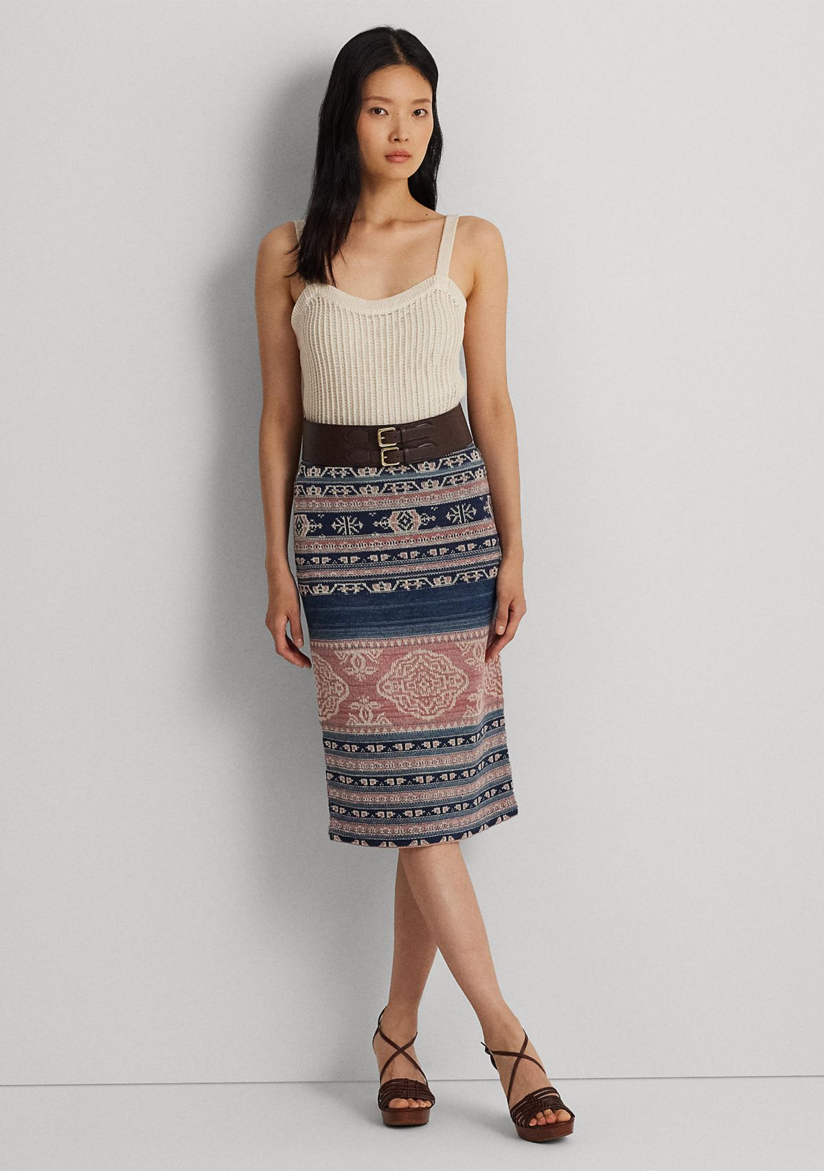 Petite Geo Motif Linen Cotton Pencil Skirt