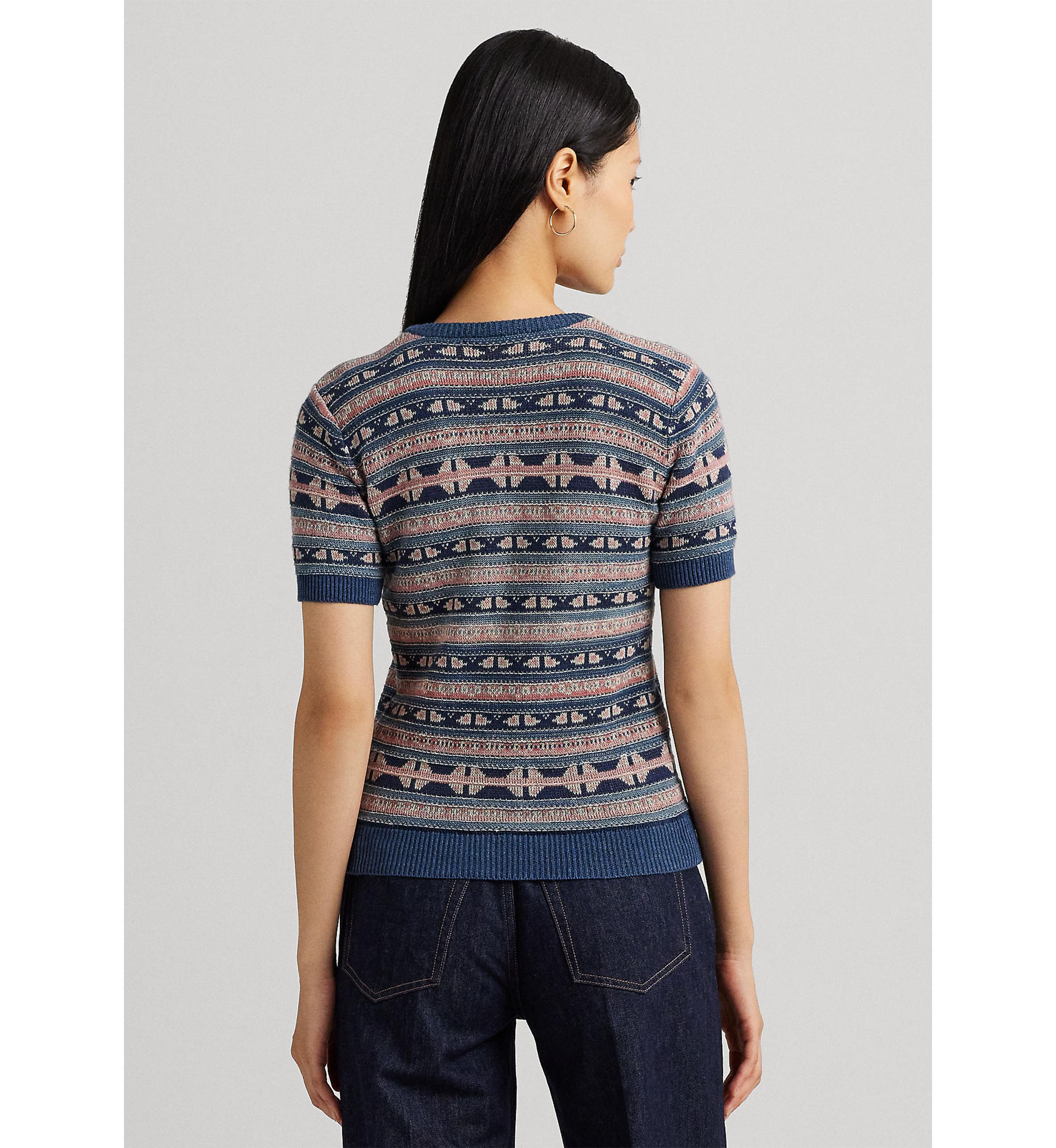 Petite Geo Stripe Short Sleeve Sweater