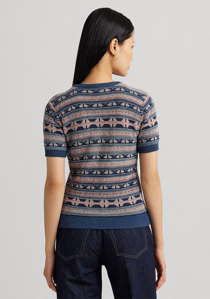 Petite Geo Stripe Short Sleeve Sweater