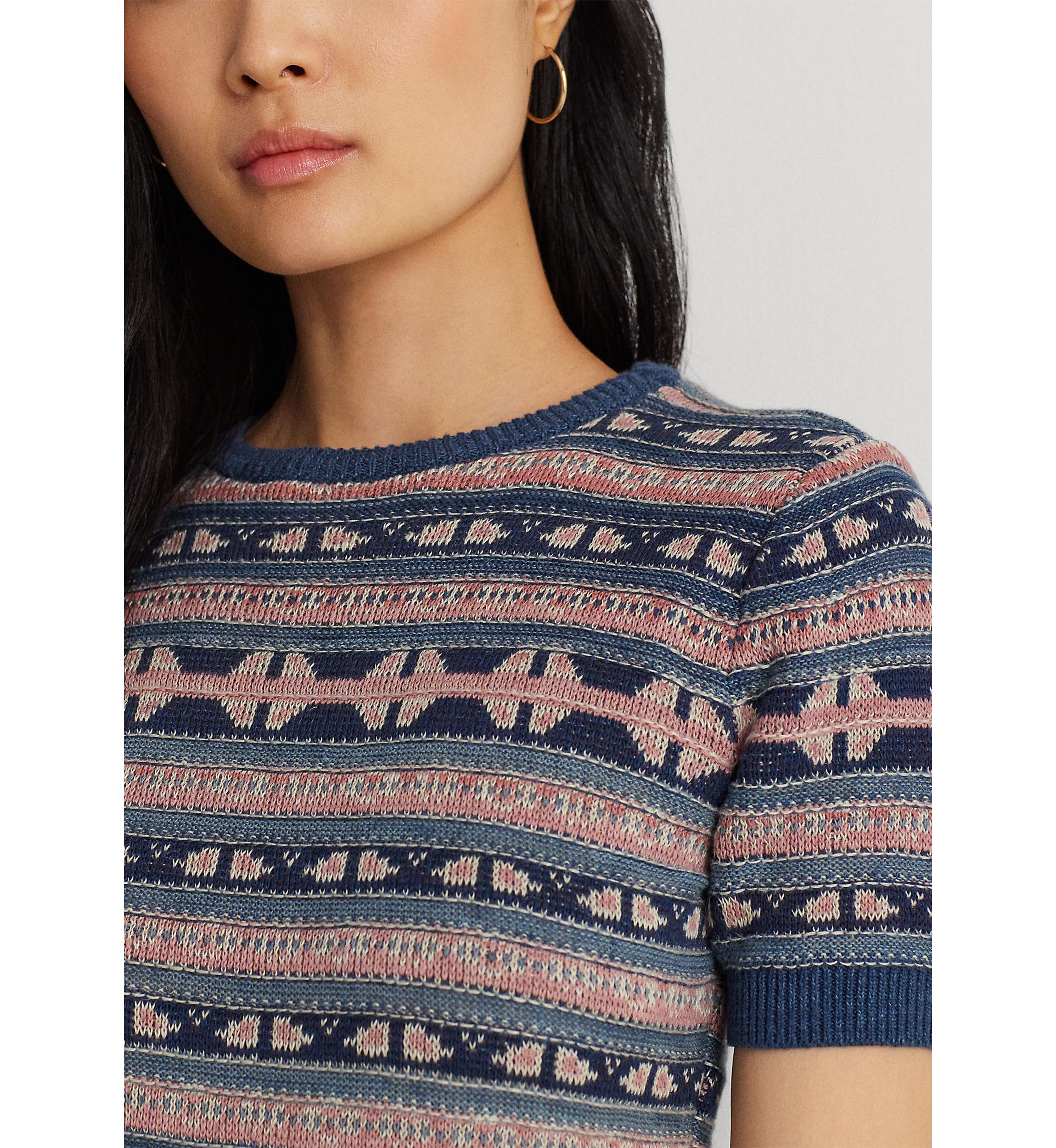 Petite Geo Stripe Short Sleeve Sweater
