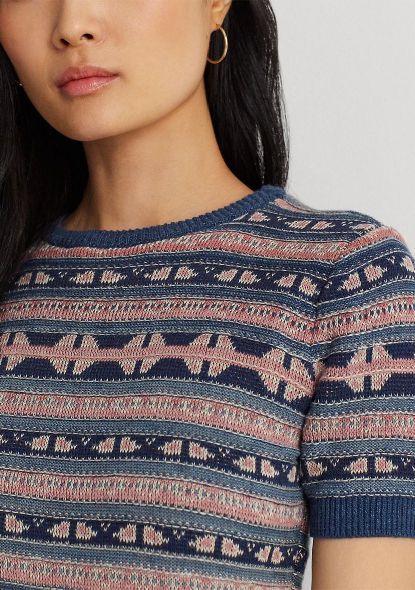 Petite Geo Stripe Short Sleeve Sweater
