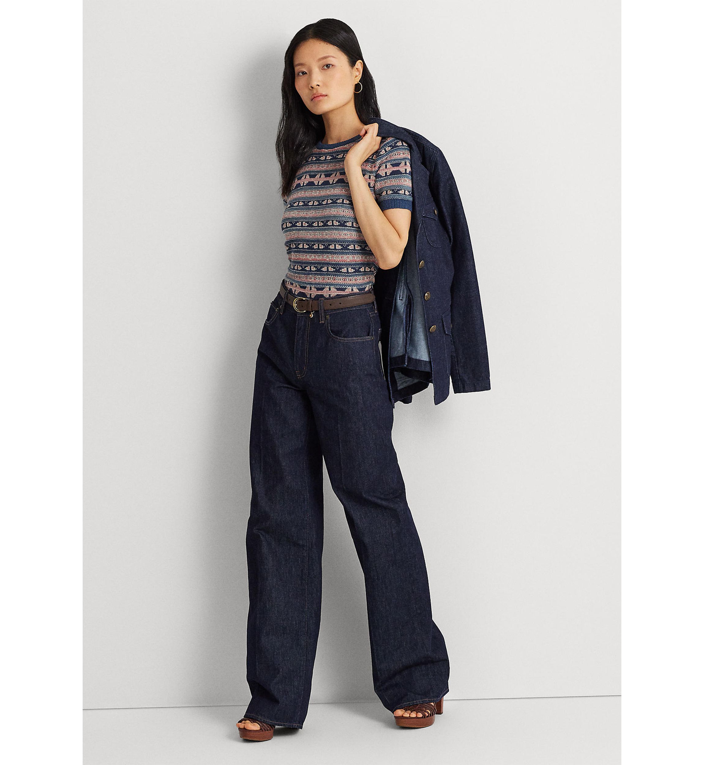 Petite Geo Stripe Short Sleeve Sweater