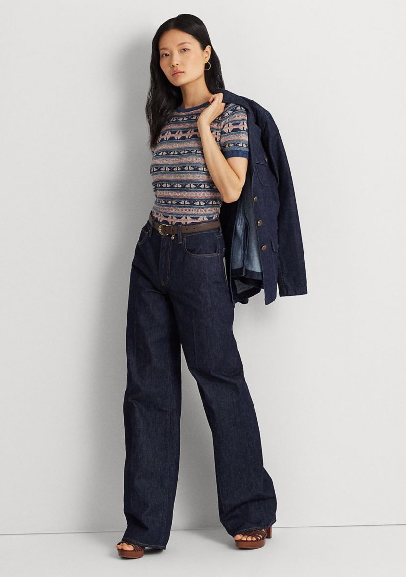 Petite Geo Stripe Short Sleeve Sweater