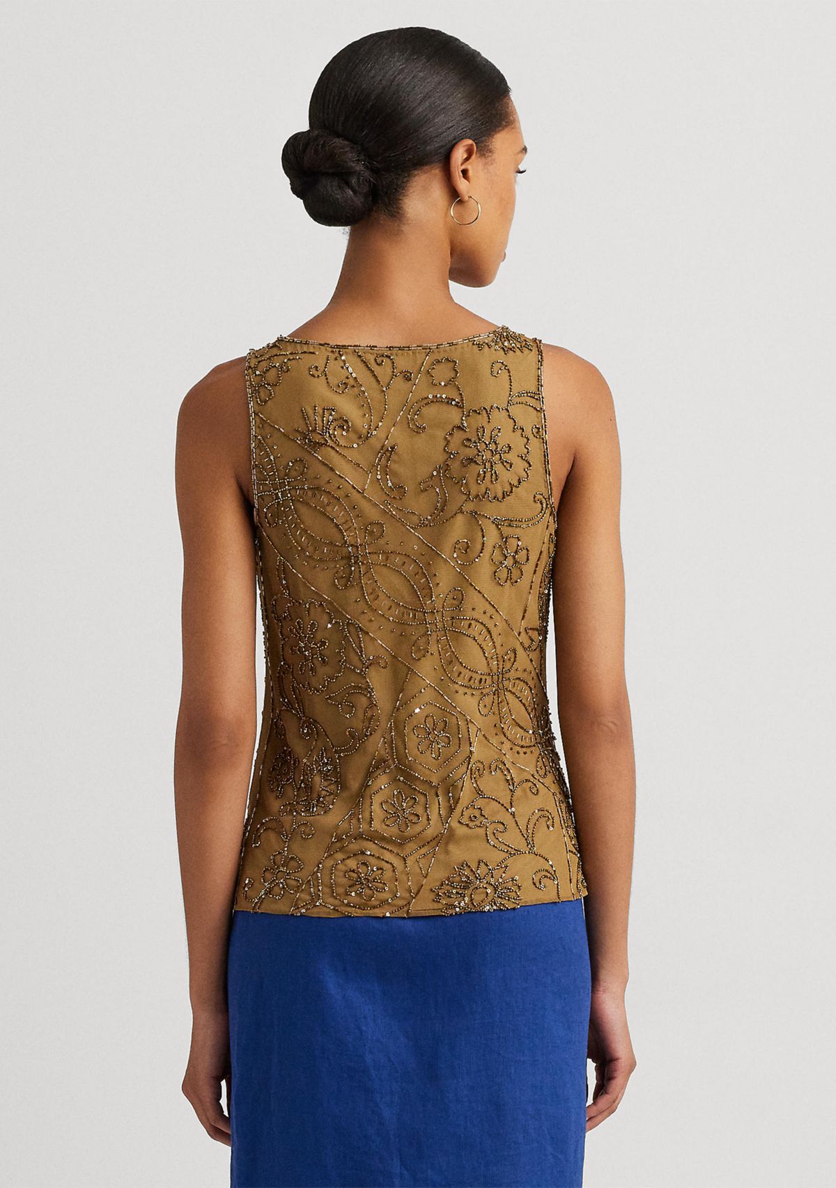 Petite Beaded Mesh Sleeveless Blouse