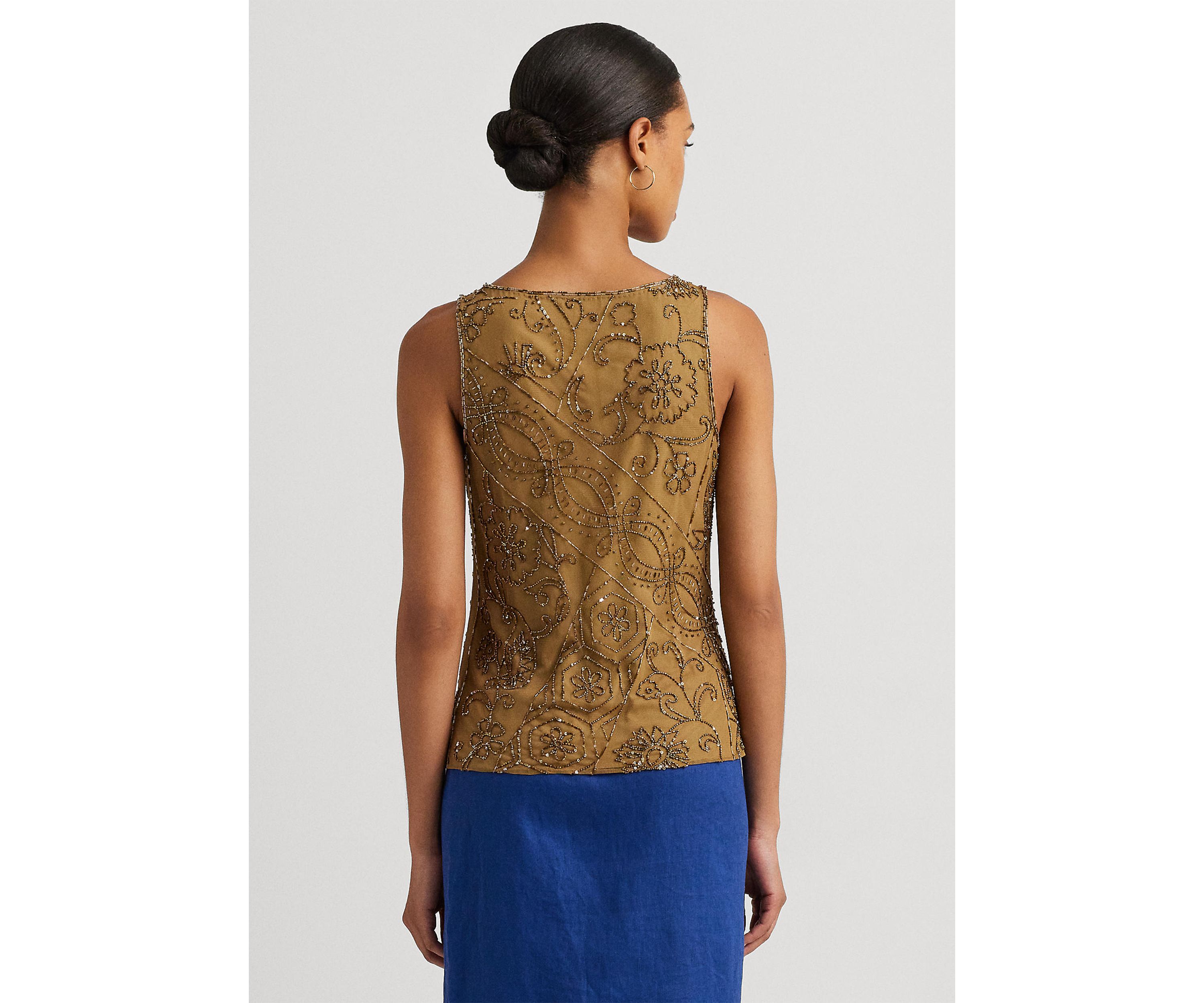 Petite Beaded Mesh Sleeveless Blouse