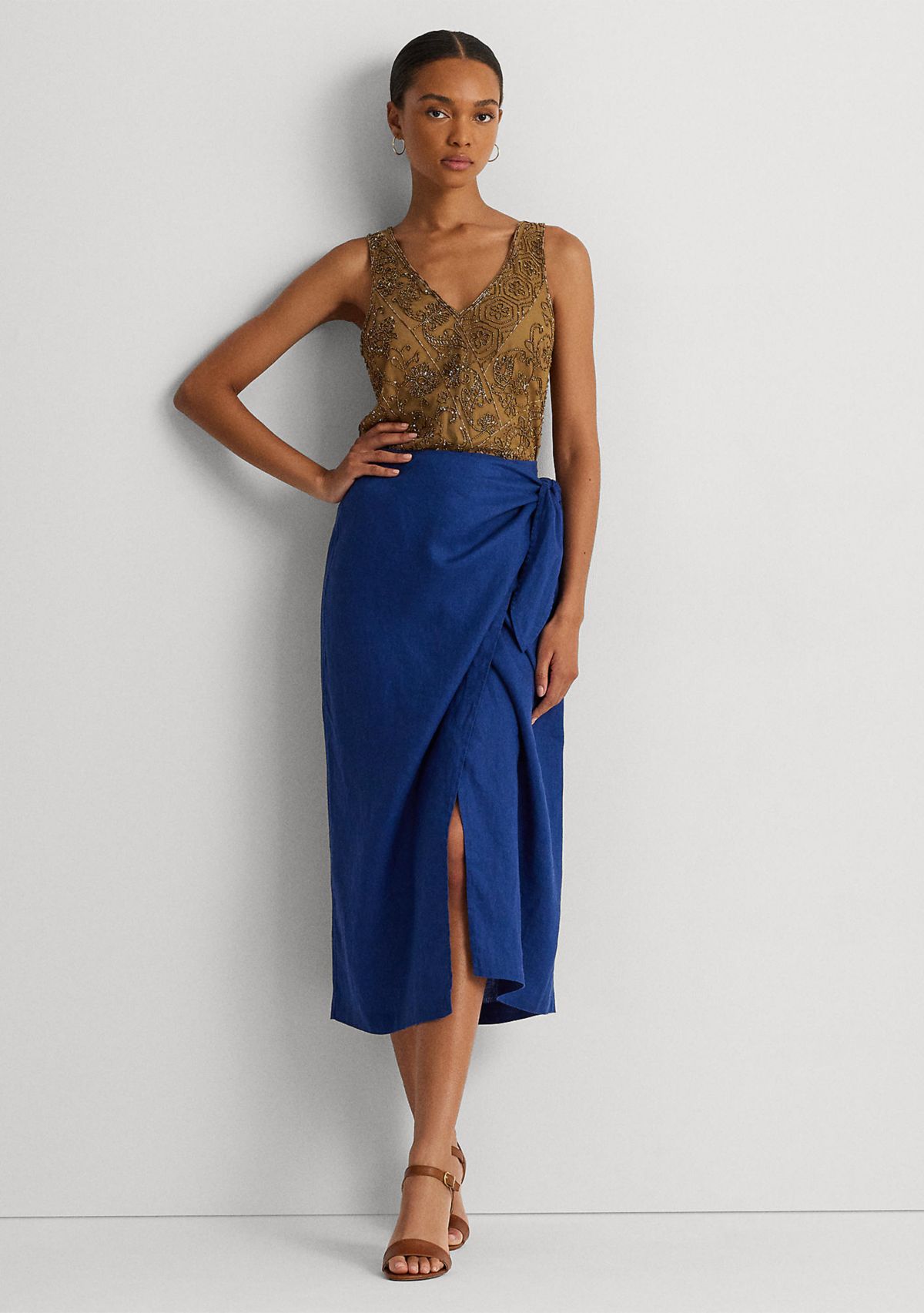 Petite Beaded Mesh Sleeveless Blouse