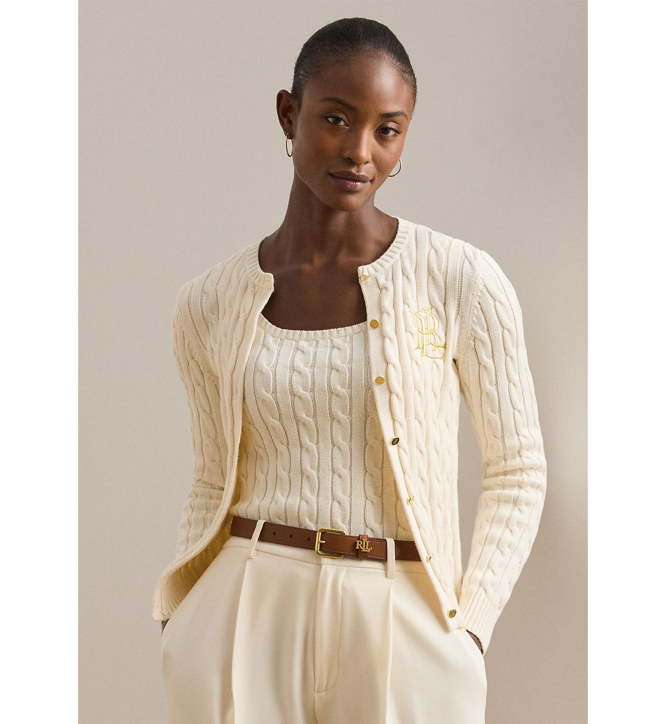 Petite Cable Knit Cotton Cardigan
