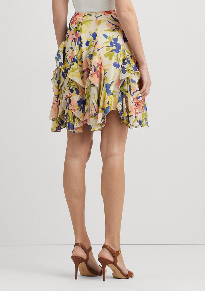 Petite Floral Ruffle Trim Georgette Skirt